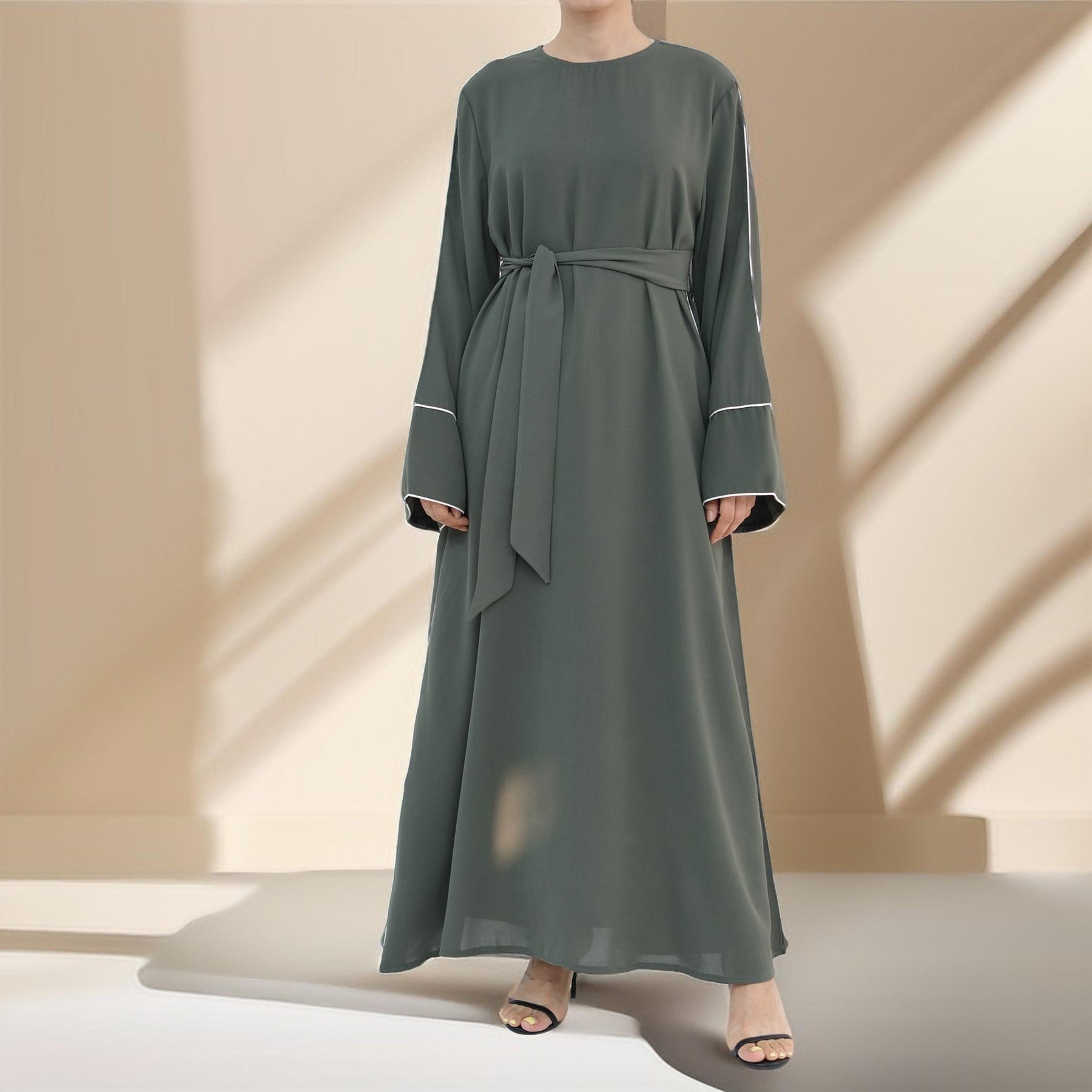 Abir Solid Color Flared Sleeve Abaya, view 8