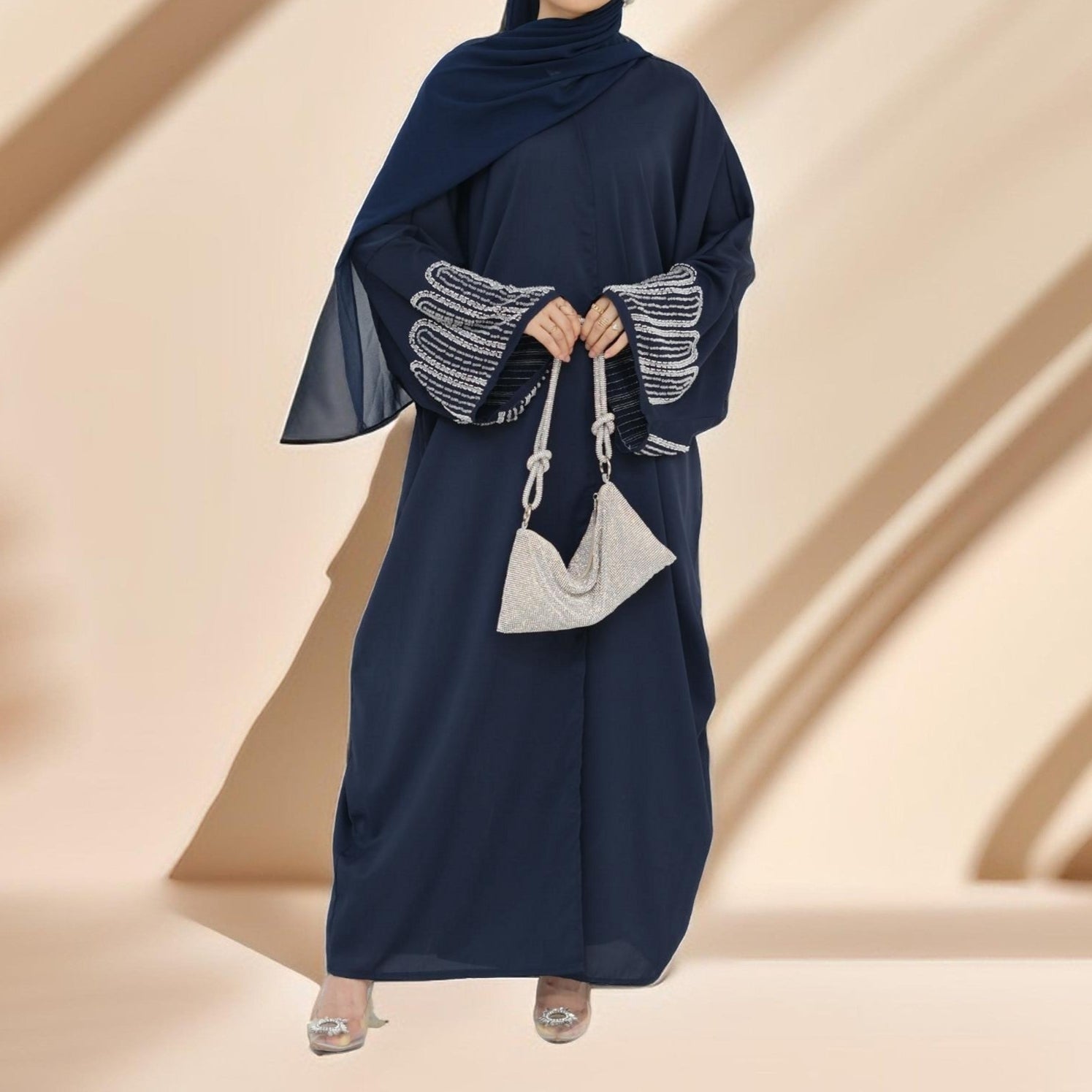 Al-Layl Open Abaya with Crystalline Sleeves, view 2