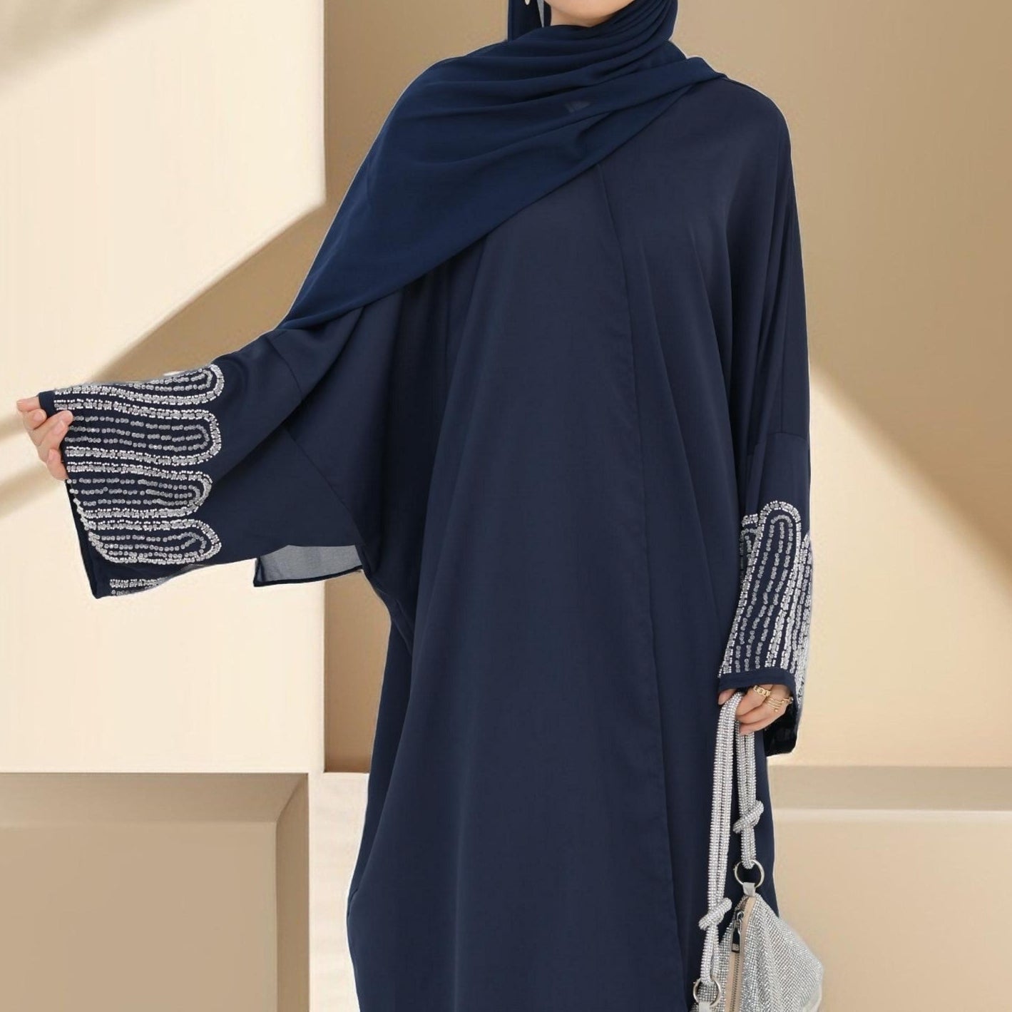 Al-Layl Open Abaya with Crystalline Sleeves, view 3