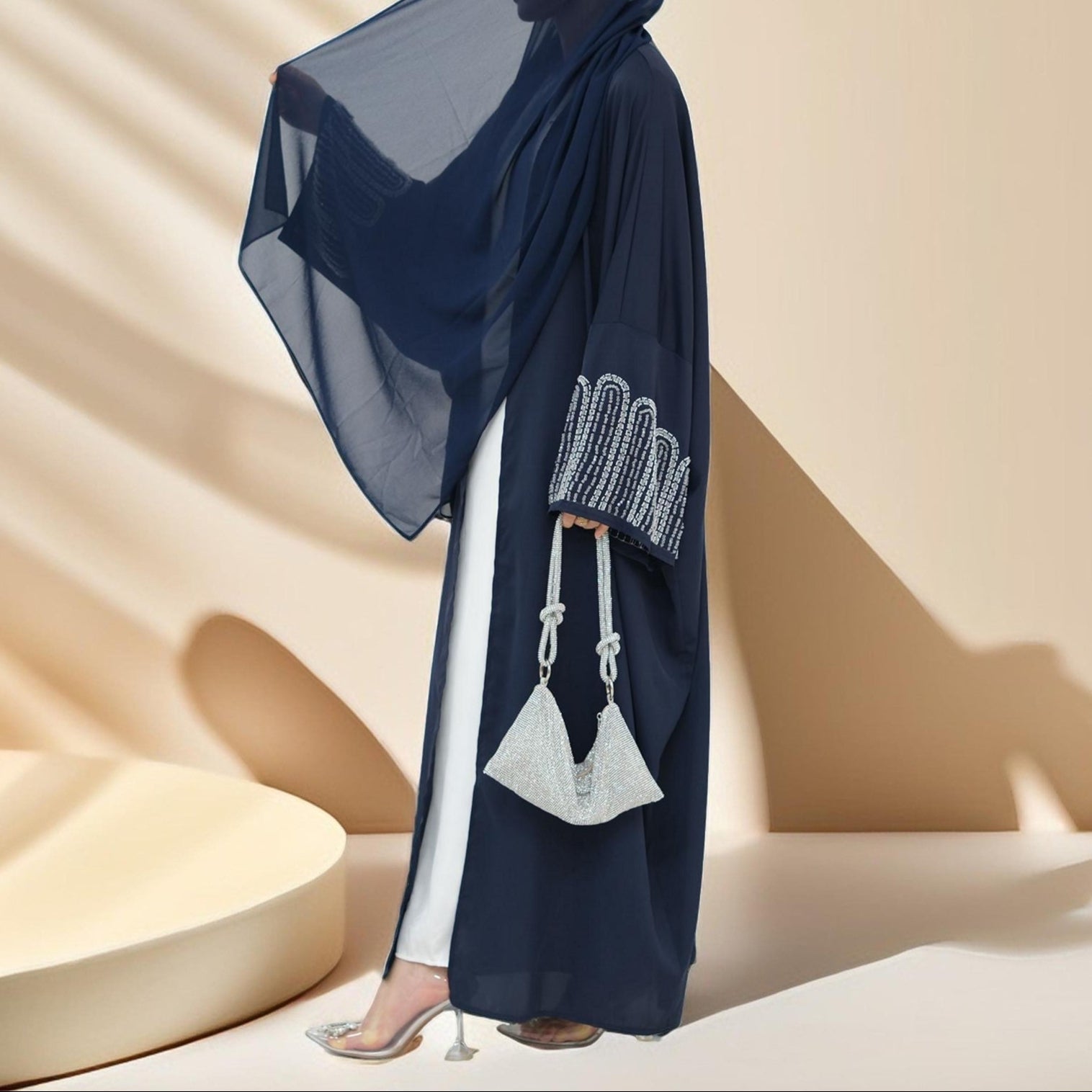 Al-Layl Open Abaya with Crystalline Sleeves, view 5