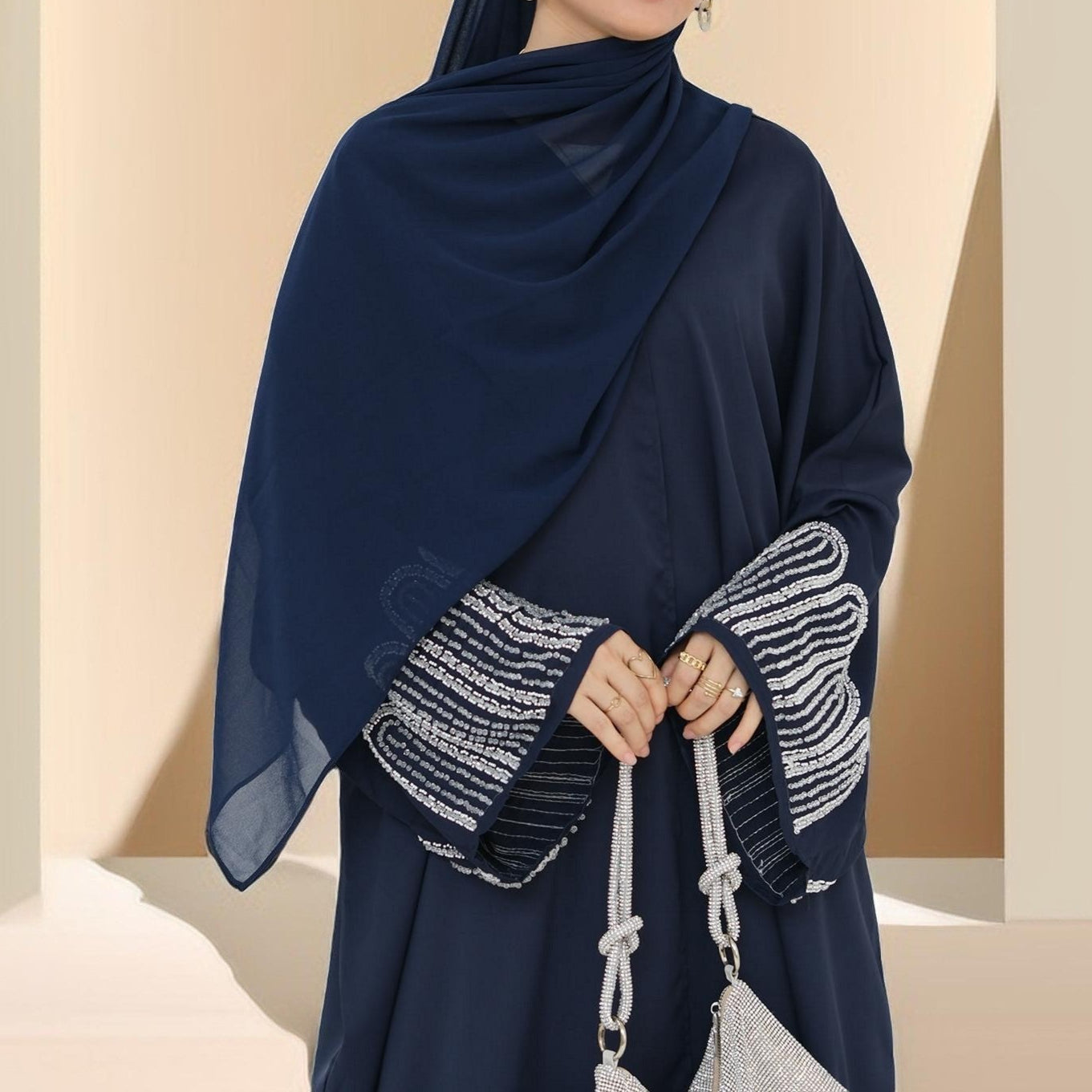 Al-Layl Open Abaya with Crystalline Sleeves, view 6