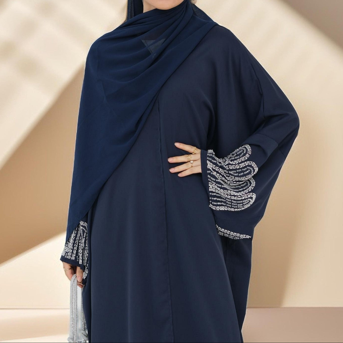 Al-Layl Open Abaya with Crystalline Sleeves, view 7