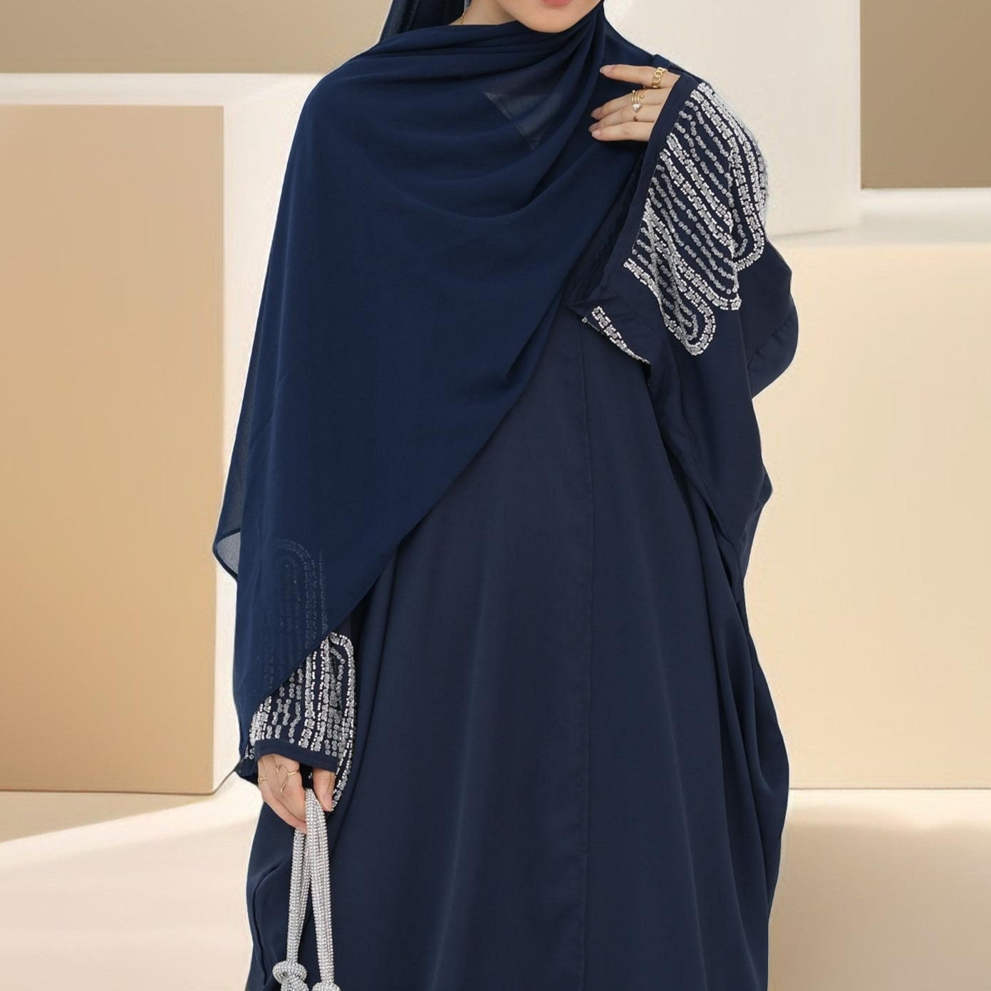 Al-Layl Open Abaya with Crystalline Sleeves, view 8