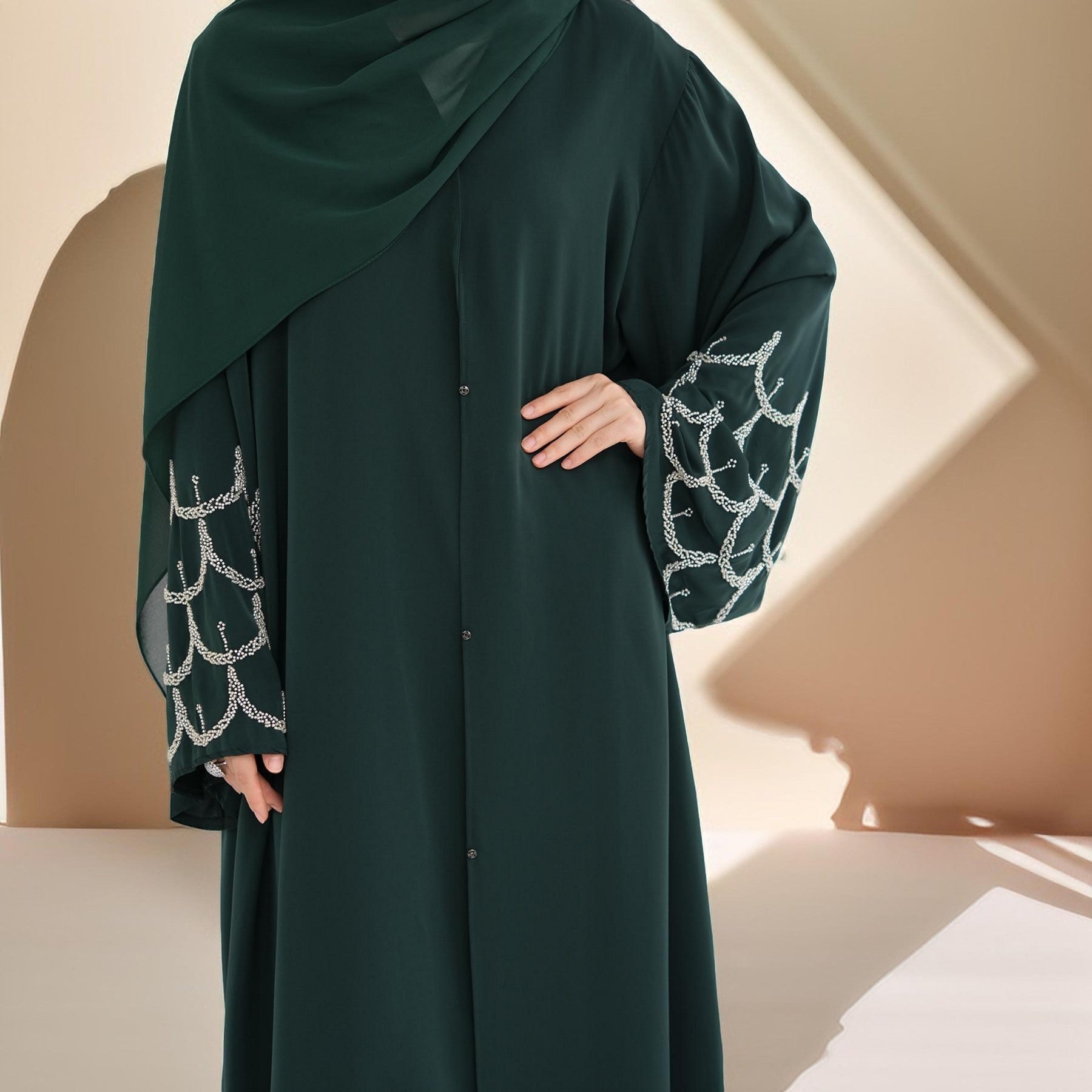 The Arabian Nights Nida Abaya with Beaded Sleeves, view 6