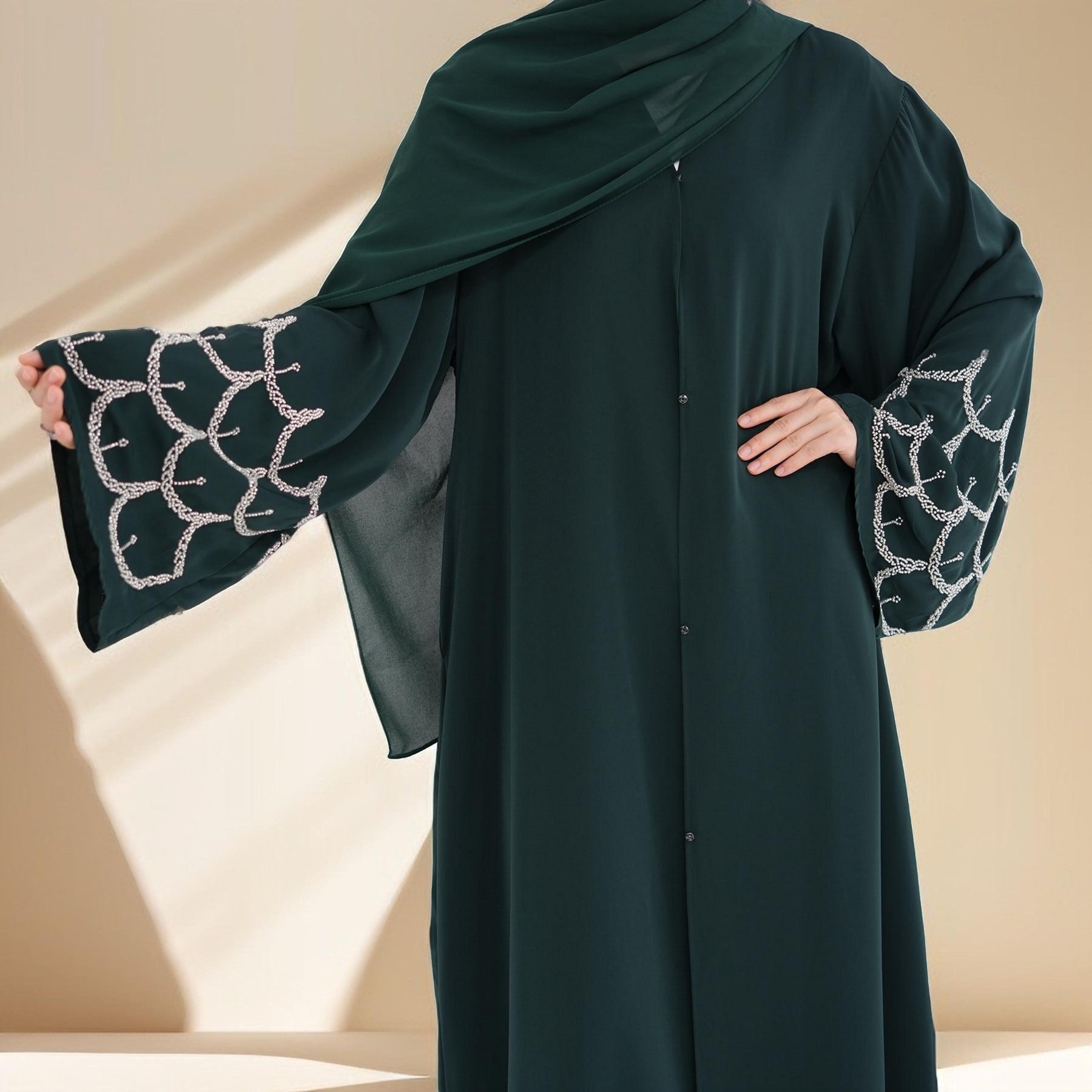 The Arabian Nights Nida Abaya with Beaded Sleeves, view 7