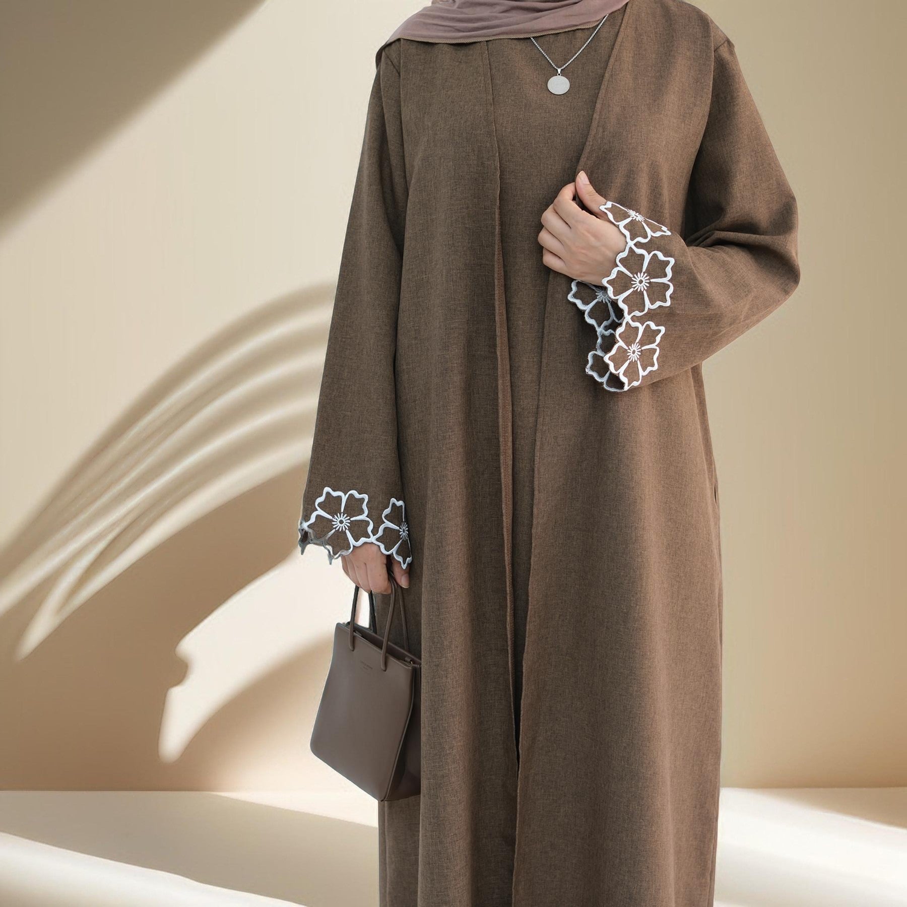 Lily 2 PC Abaya Set with Elegant Floral Sleeve Embroidery, view 3