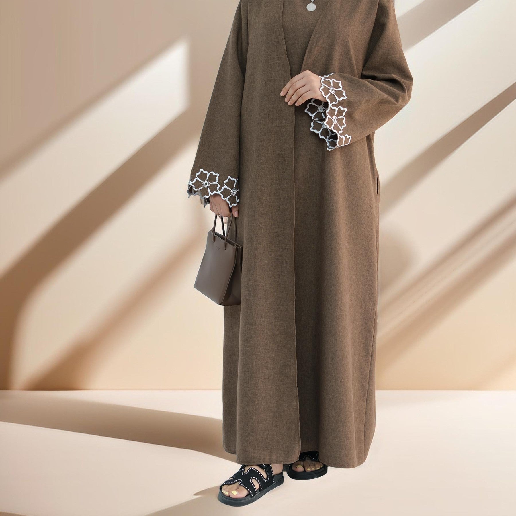 Lily 2 PC Abaya Set with Elegant Floral Sleeve Embroidery, view 4