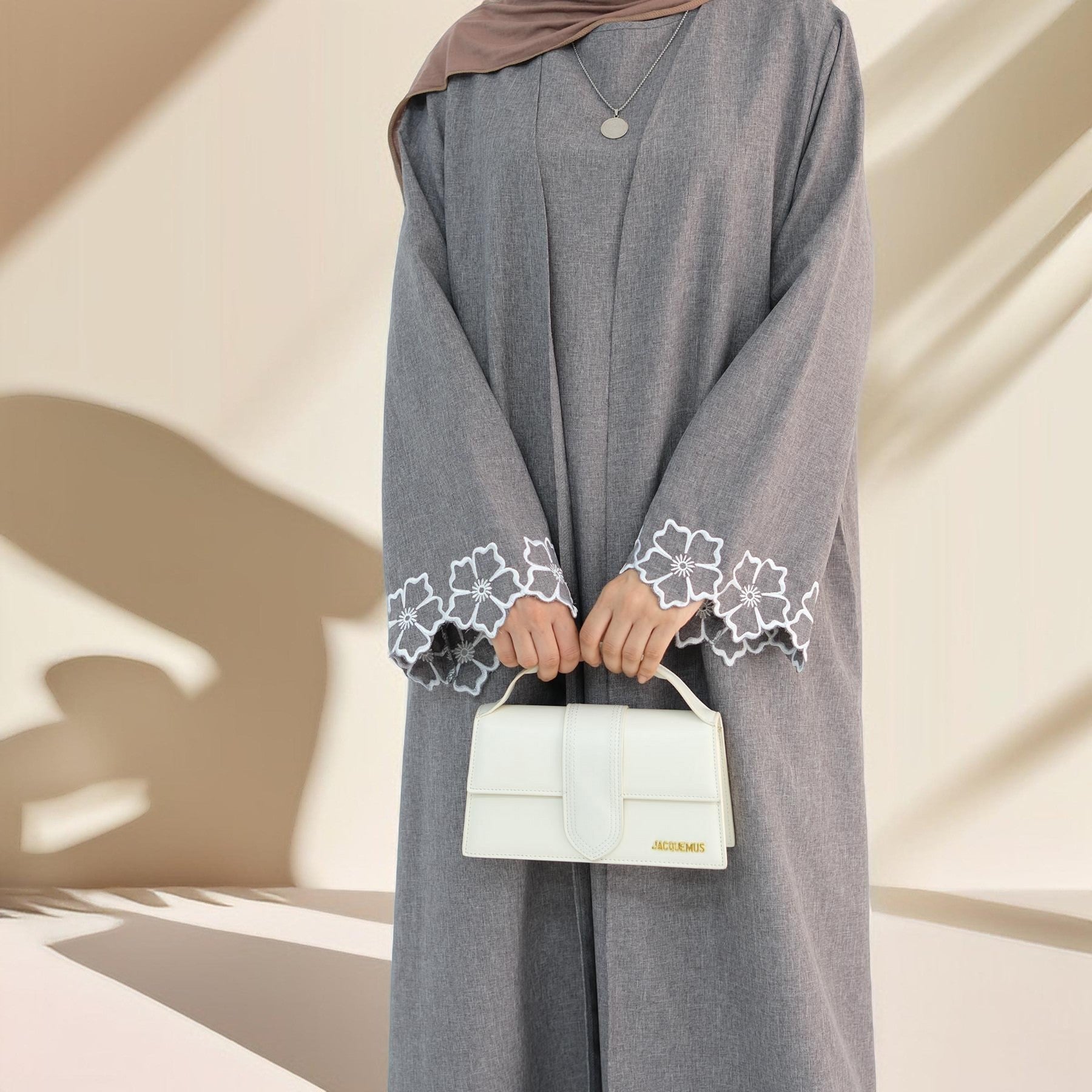 Lily 2 PC Abaya Set with Elegant Floral Sleeve Embroidery, view 8