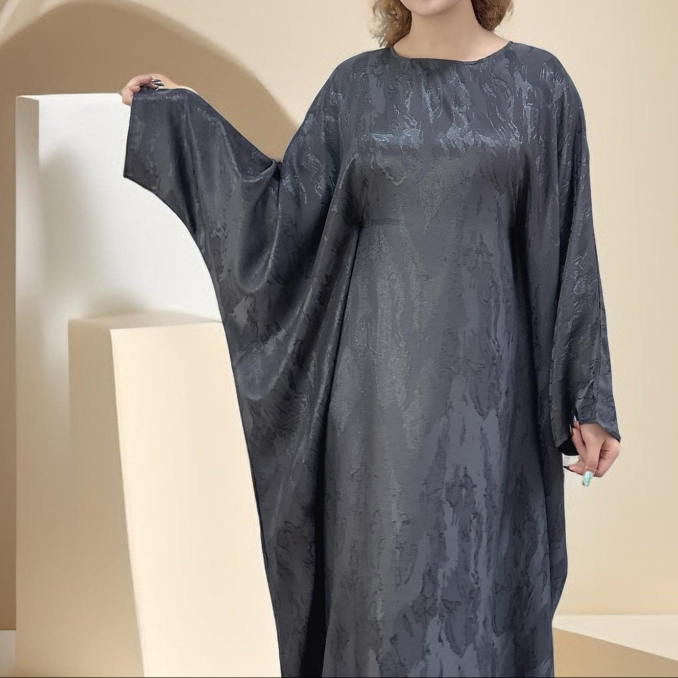 Alyaa Butterfly Satin Kaftan, view 2