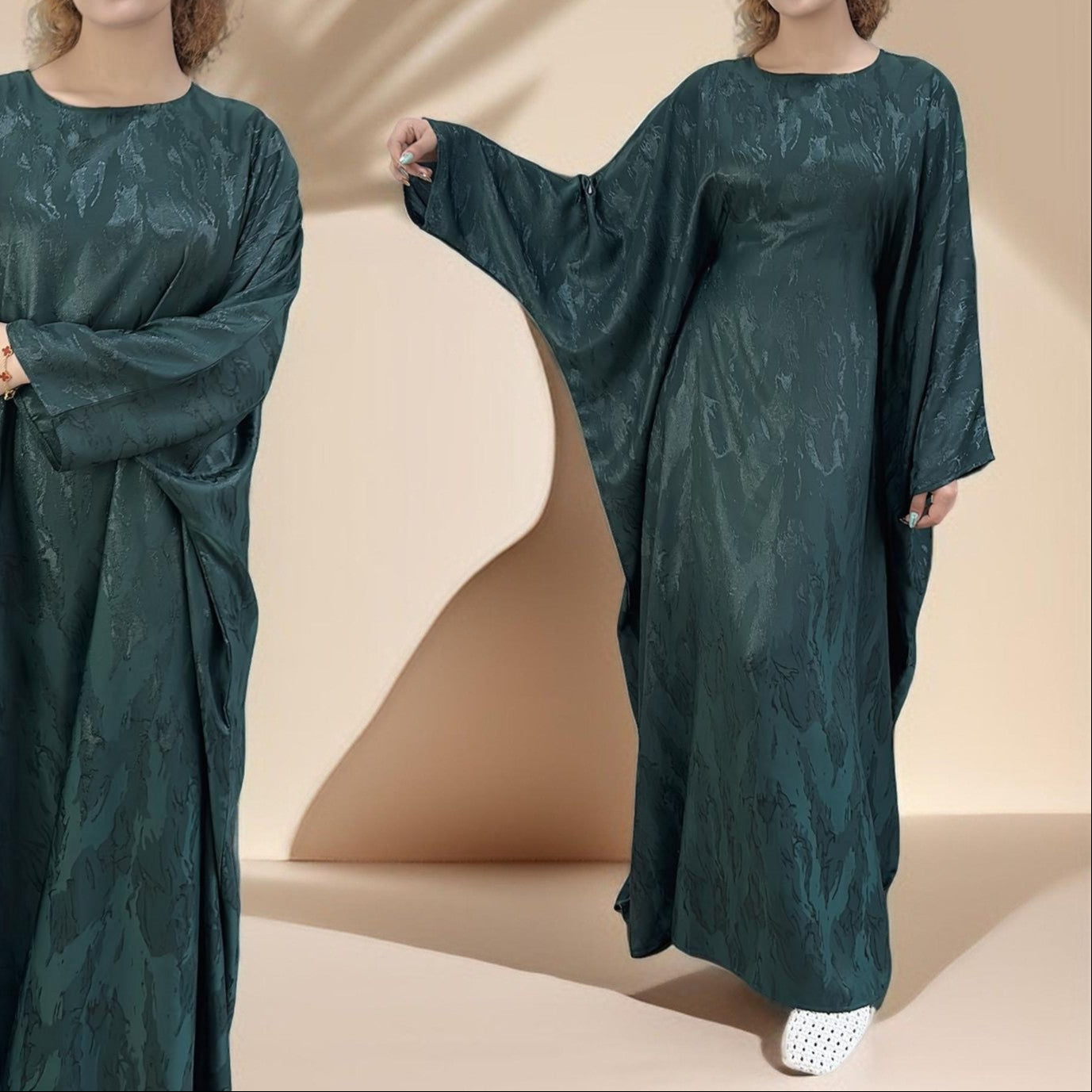 Alyaa Butterfly Satin Kaftan, view 3
