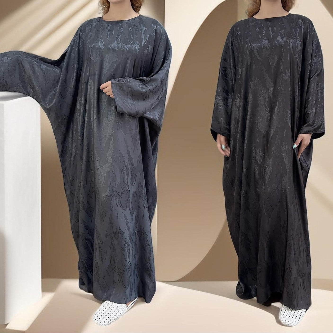Alyaa Butterfly Satin Kaftan, view 4