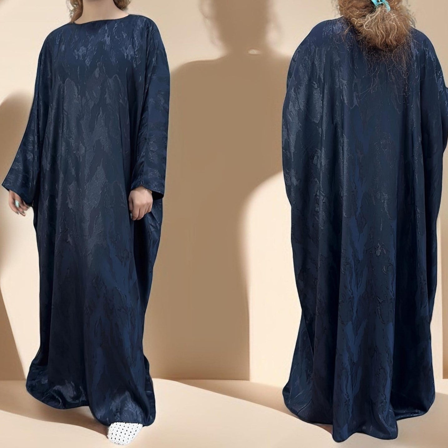 Alyaa Butterfly Satin Kaftan, view 6
