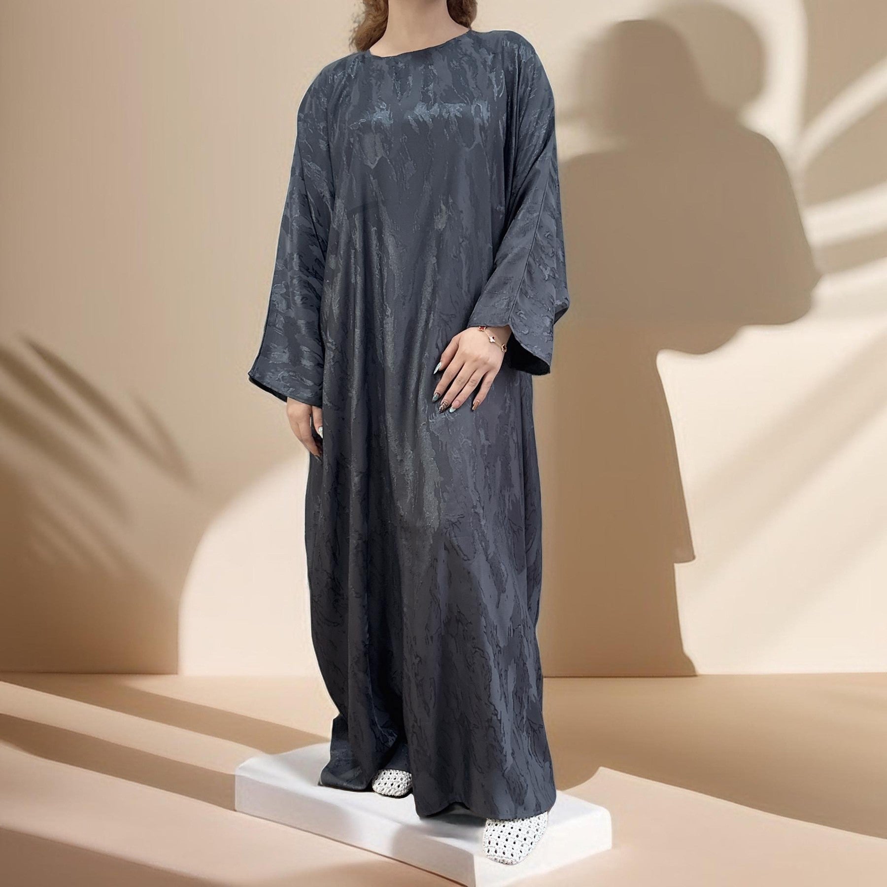 Alyaa Butterfly Satin Kaftan, view 8