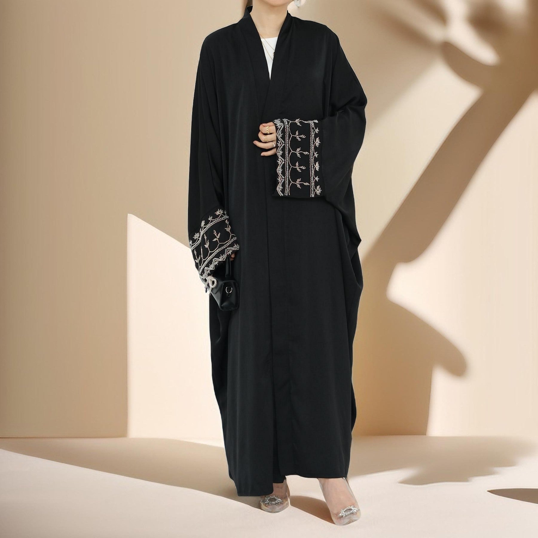 Ellaa Luxe Beaded Sleeve Abaya – Front Open Elegance by Try Modest