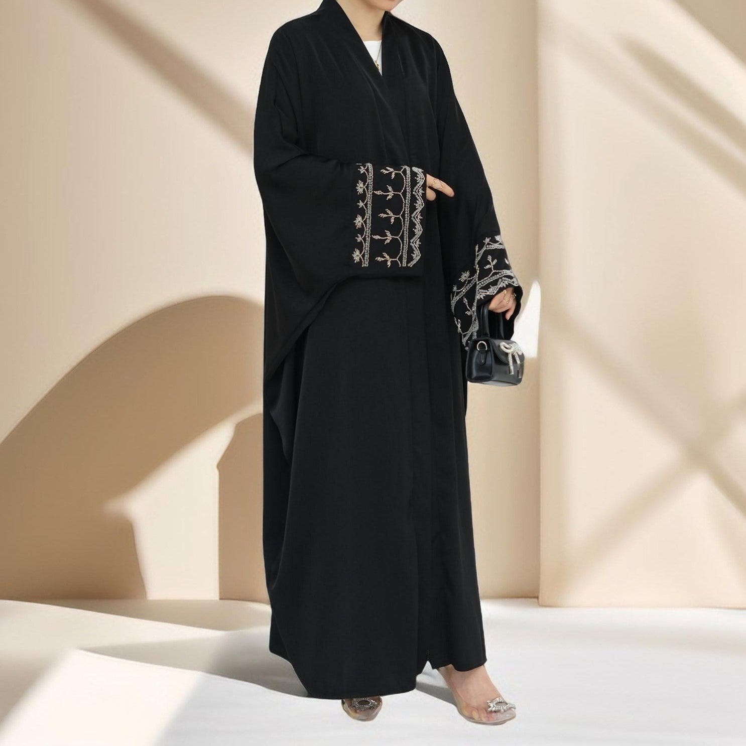 Ellaa Luxe Beaded Sleeve Abaya – Front Open Elegance, view 2