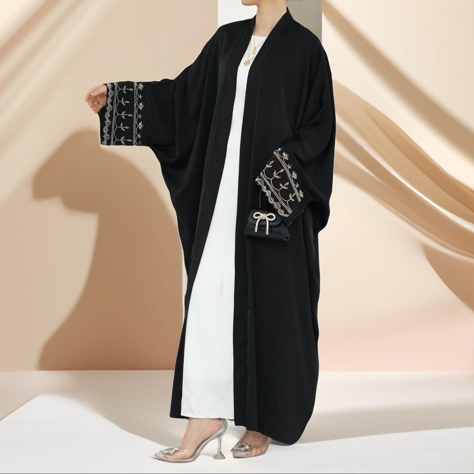 Ellaa Luxe Beaded Sleeve Abaya – Front Open Elegance, view 5