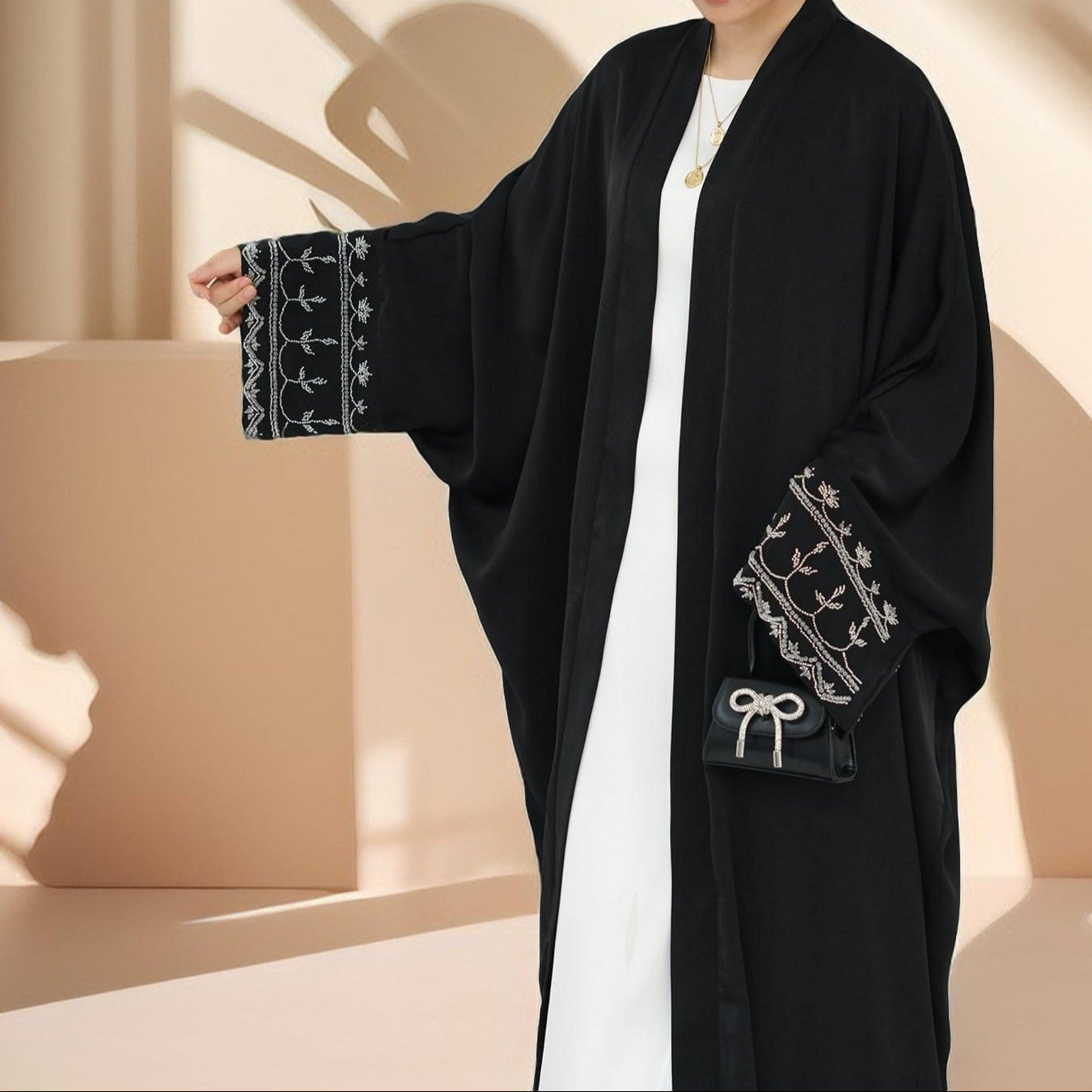 Ellaa Luxe Beaded Sleeve Abaya – Front Open Elegance, view 6