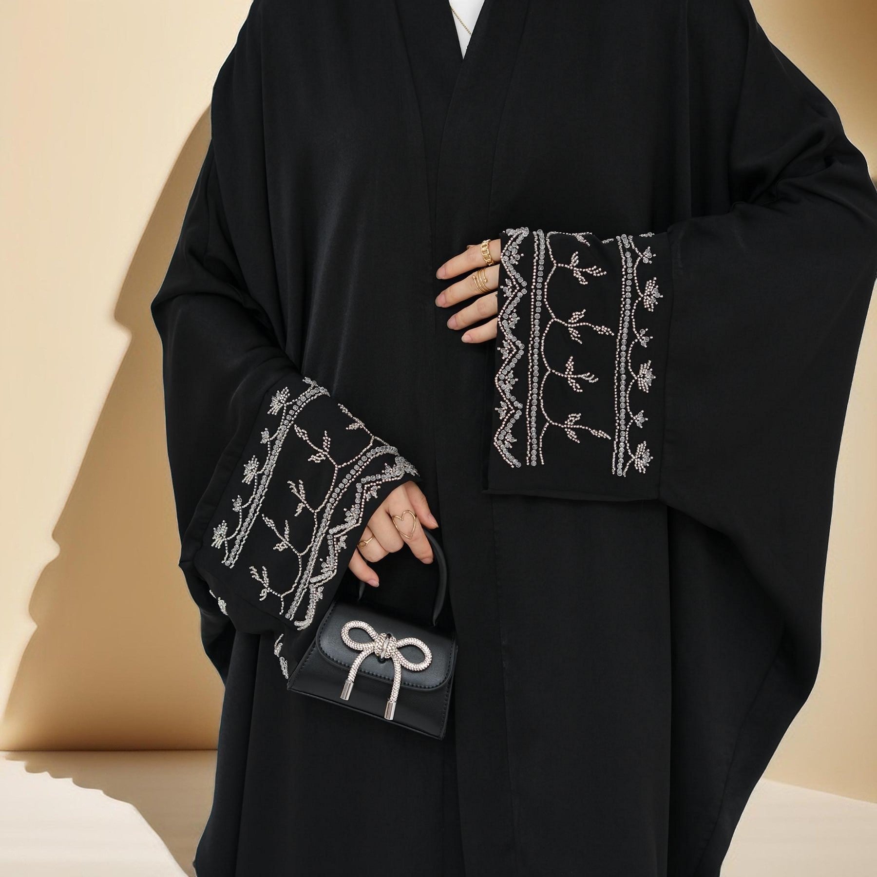 Ellaa Luxe Beaded Sleeve Abaya – Front Open Elegance, view 8