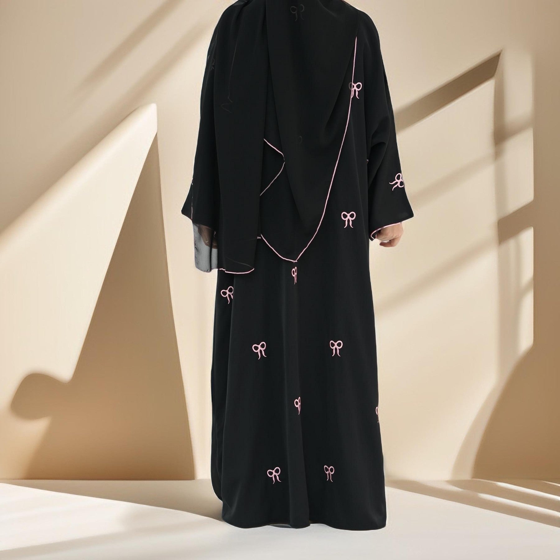 Habeeba Bowtie Open Abaya-Black, view 5