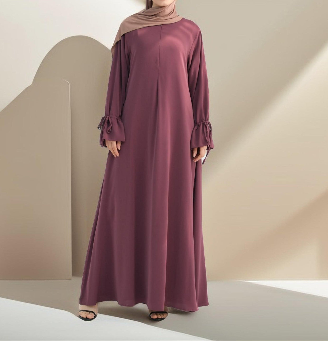 Amani Front Zipper Abaya with Ruffled Sleeves, view 3