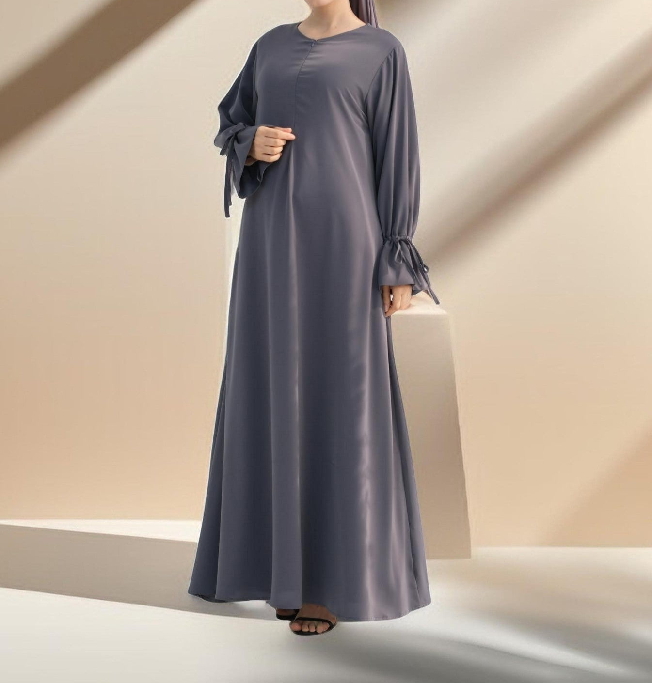 Amani Front Zipper Abaya with Ruffled Sleeves, view 8
