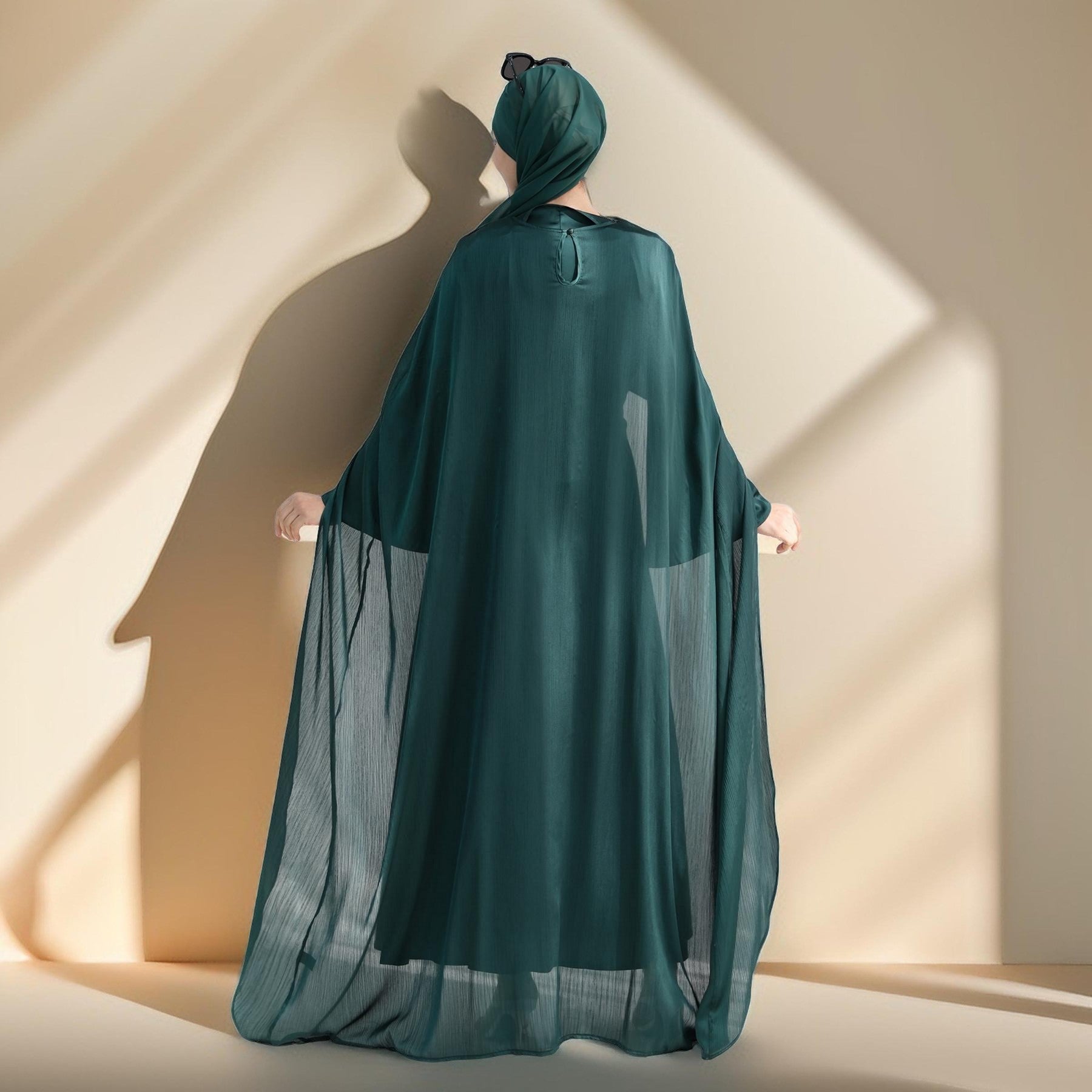 Raneem Satin Dress with Chiffon Cape, view 5