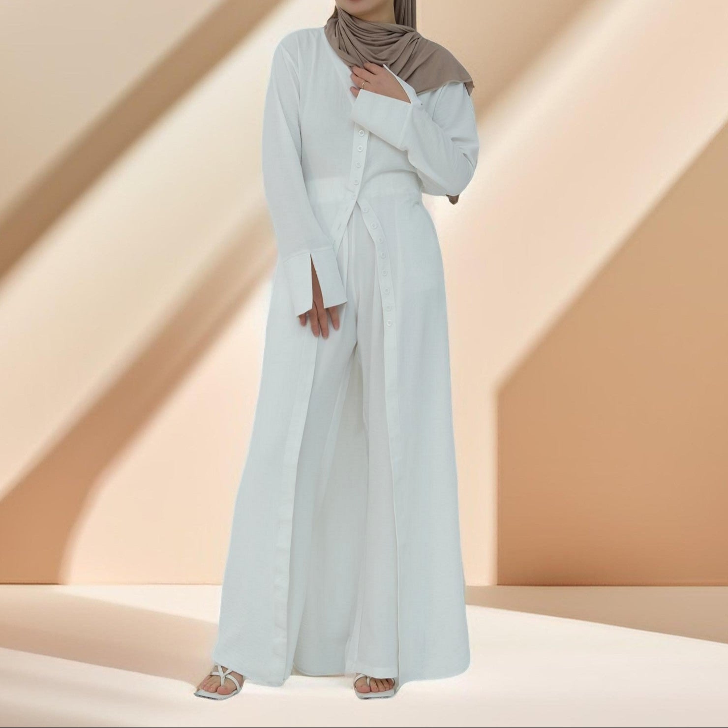 Milan Button-Down Tunic Abaya and Pants Set, view 2