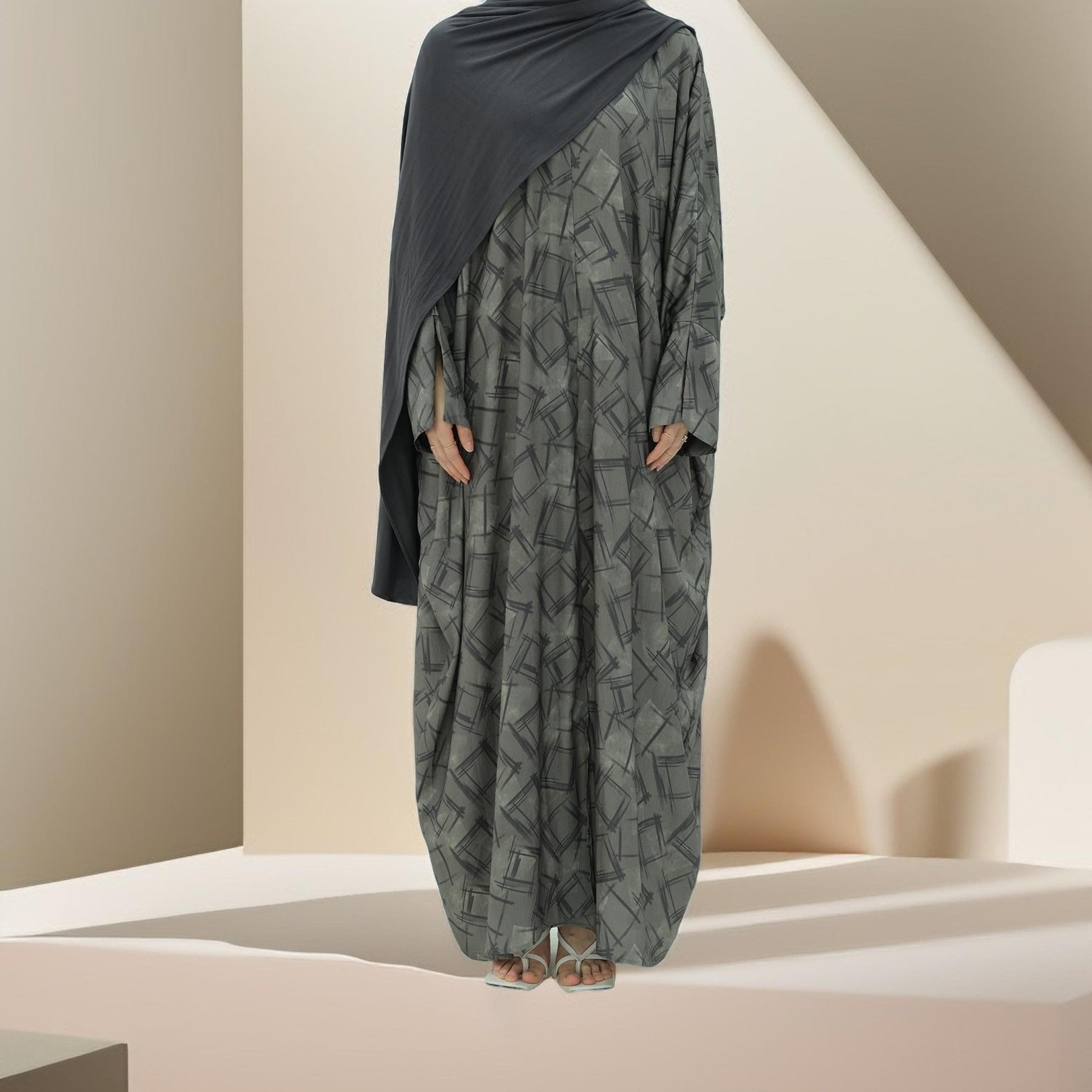 Geometric Drape Open Abaya by Try Modest