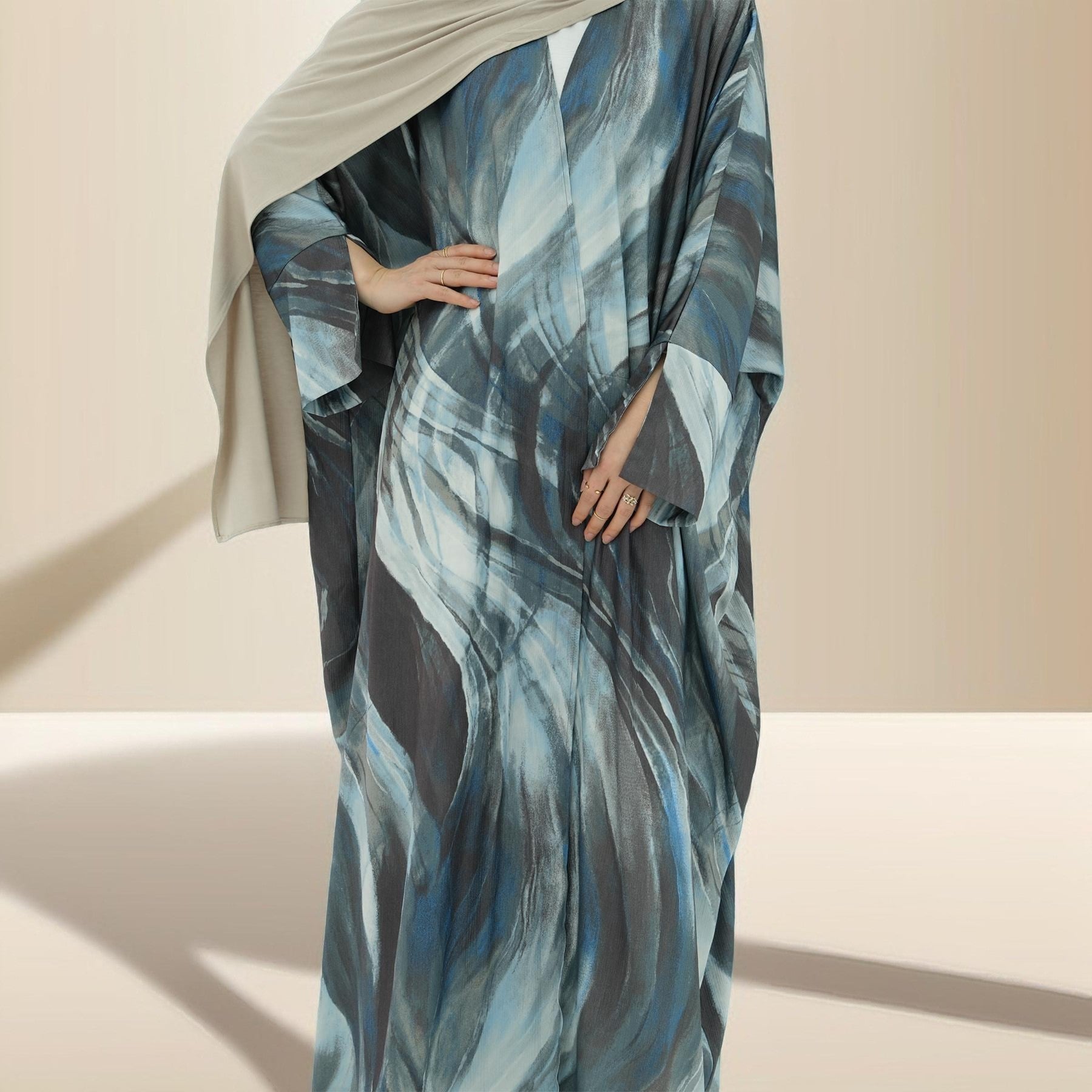 Water Marble Satin Printed  Open Abaya, view 2