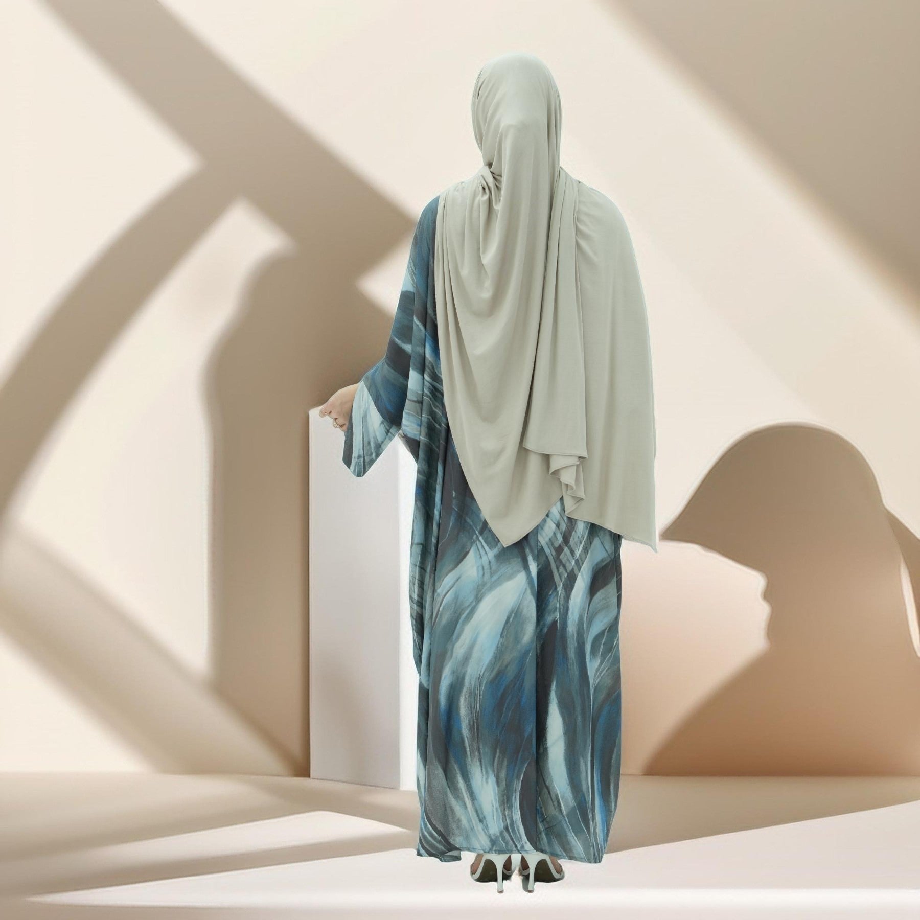 Water Marble Satin Printed  Open Abaya, view 3