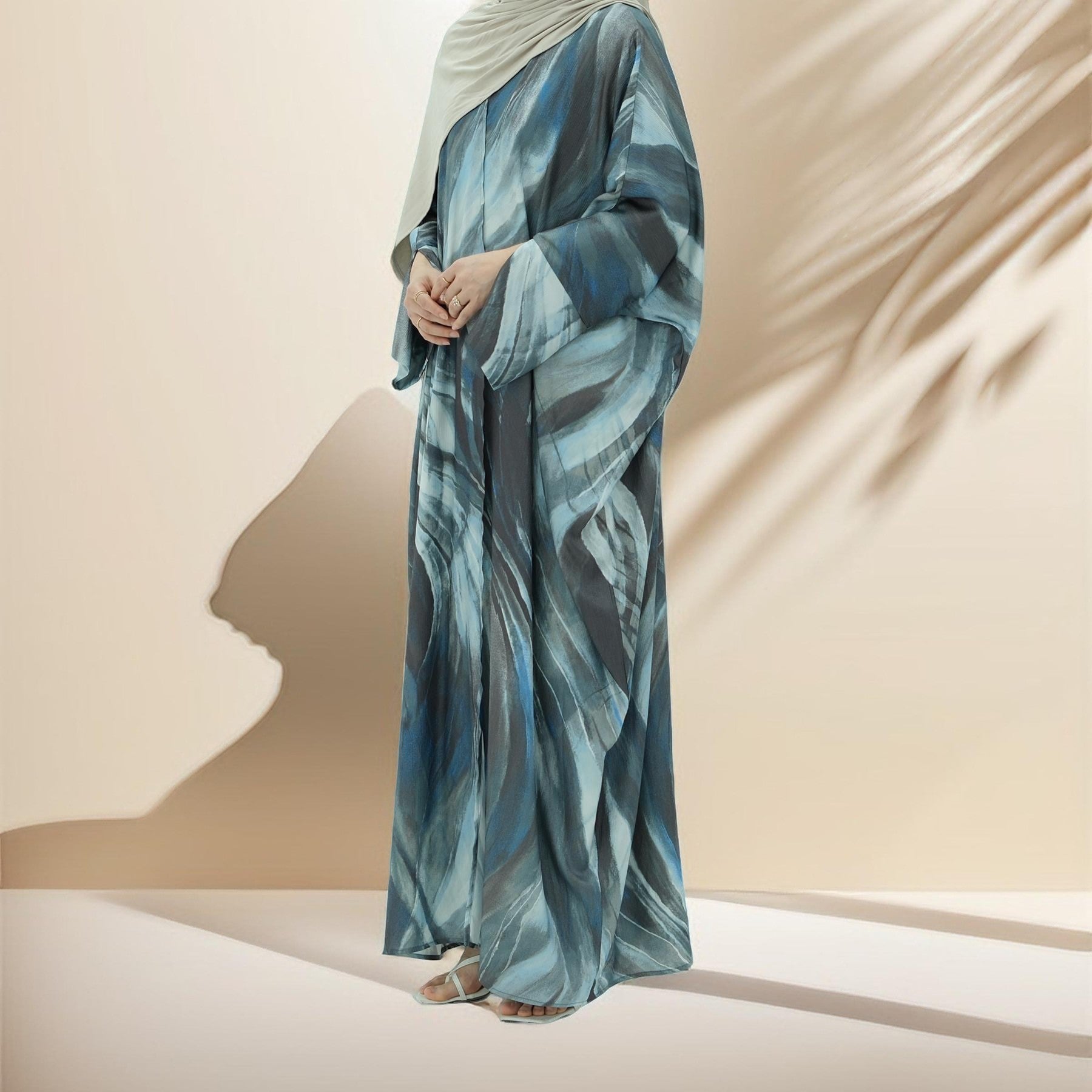 Water Marble Satin Printed  Open Abaya, view 4