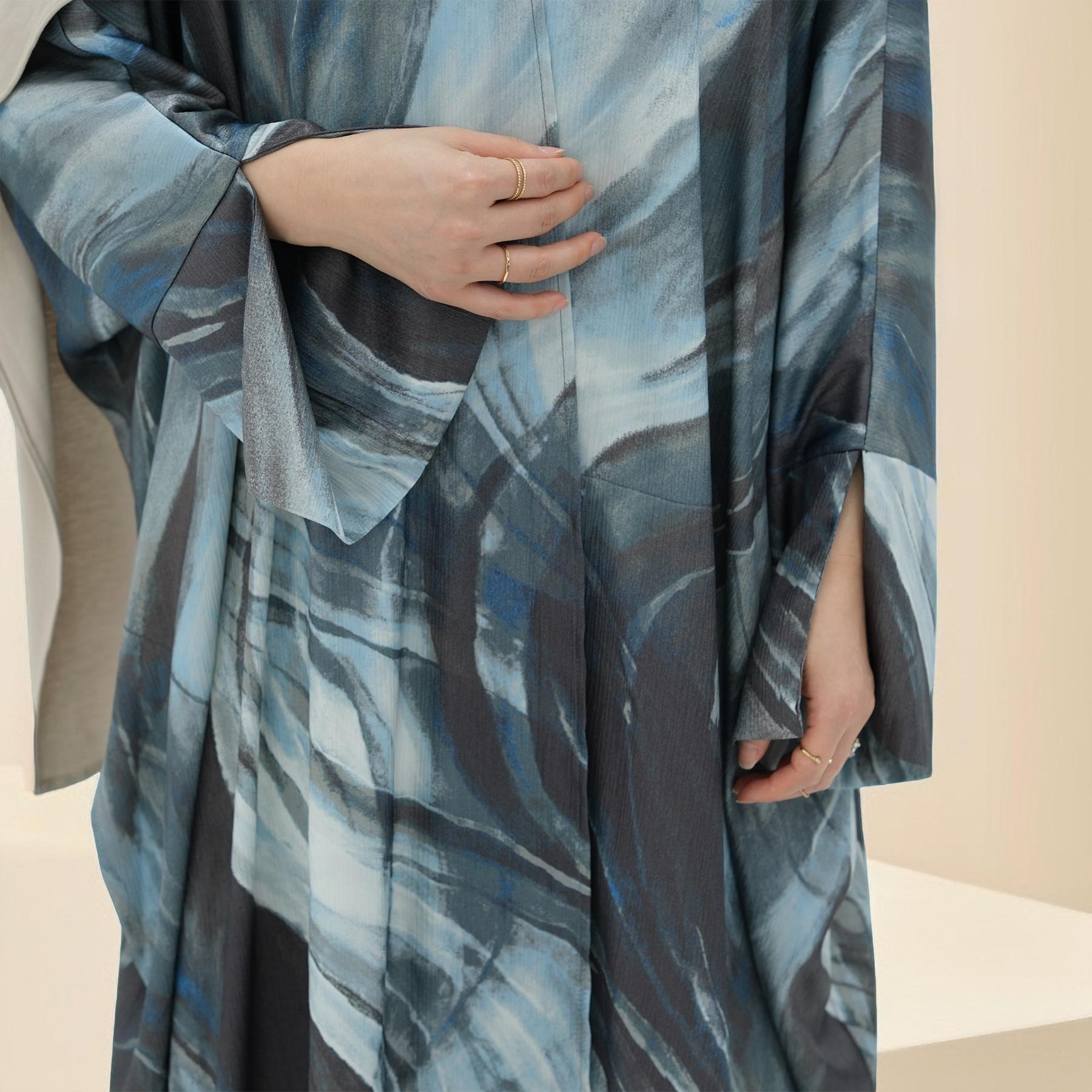 Water Marble Satin Printed  Open Abaya, view 5