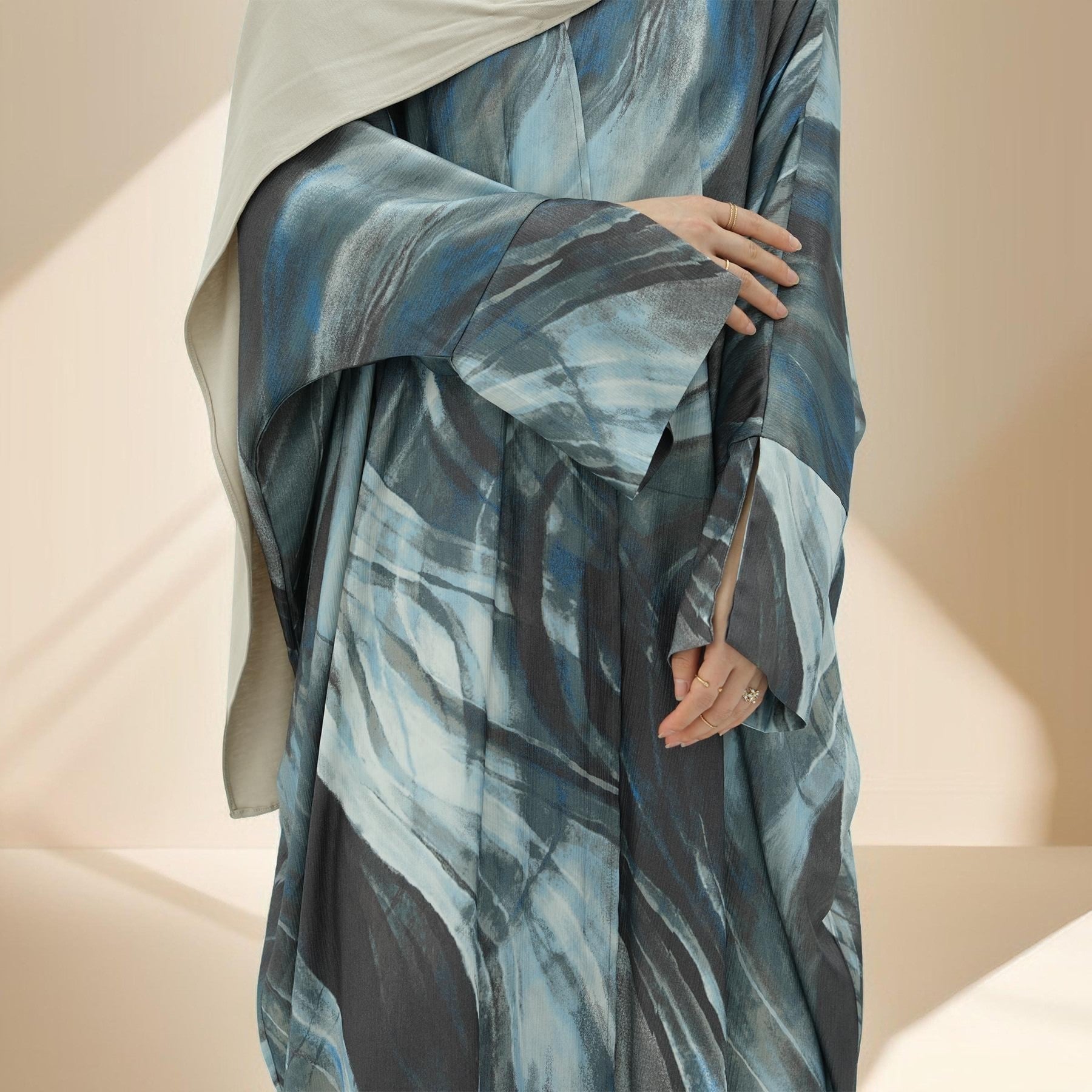 Water Marble Satin Printed  Open Abaya, view 6
