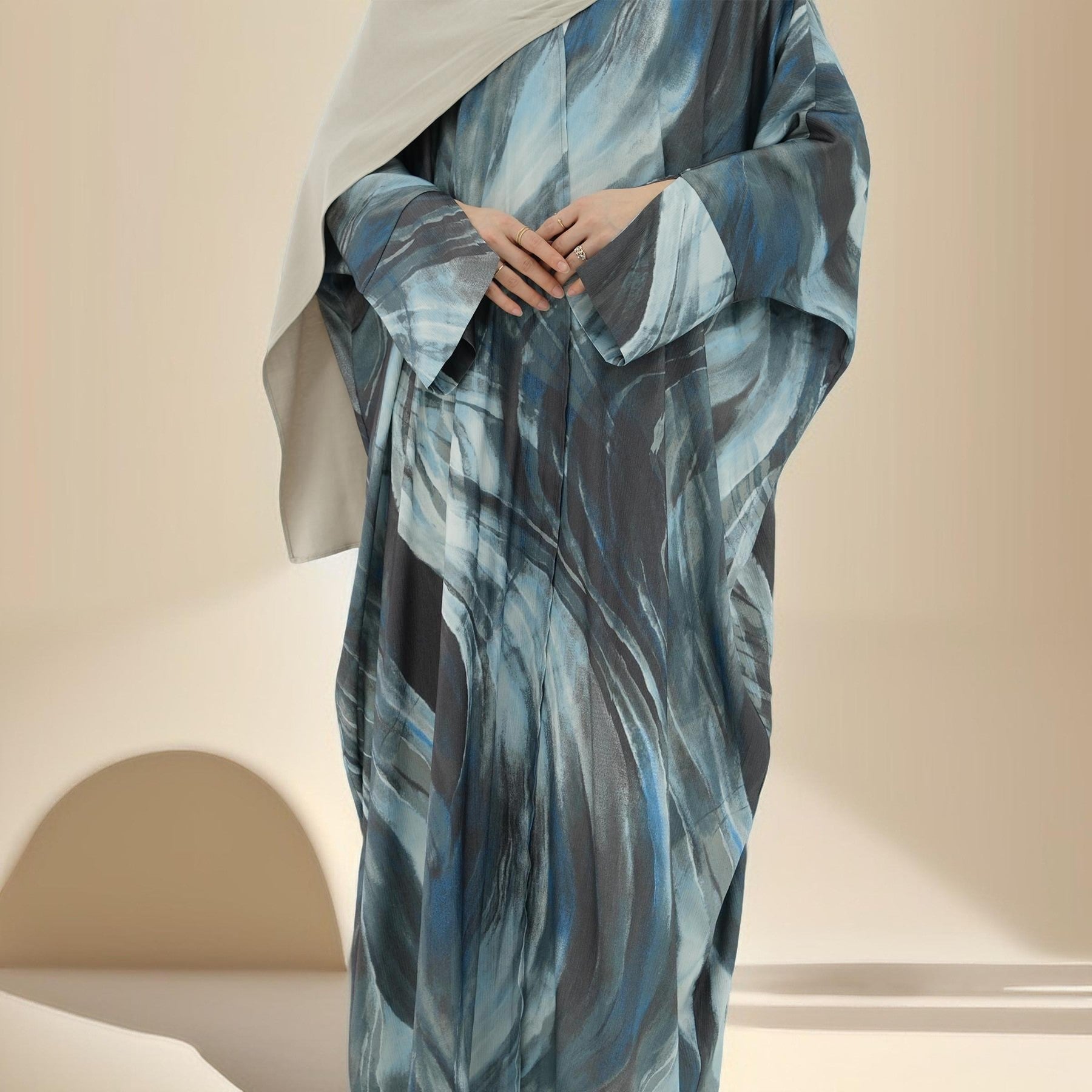 Water Marble Satin Printed  Open Abaya, view 8