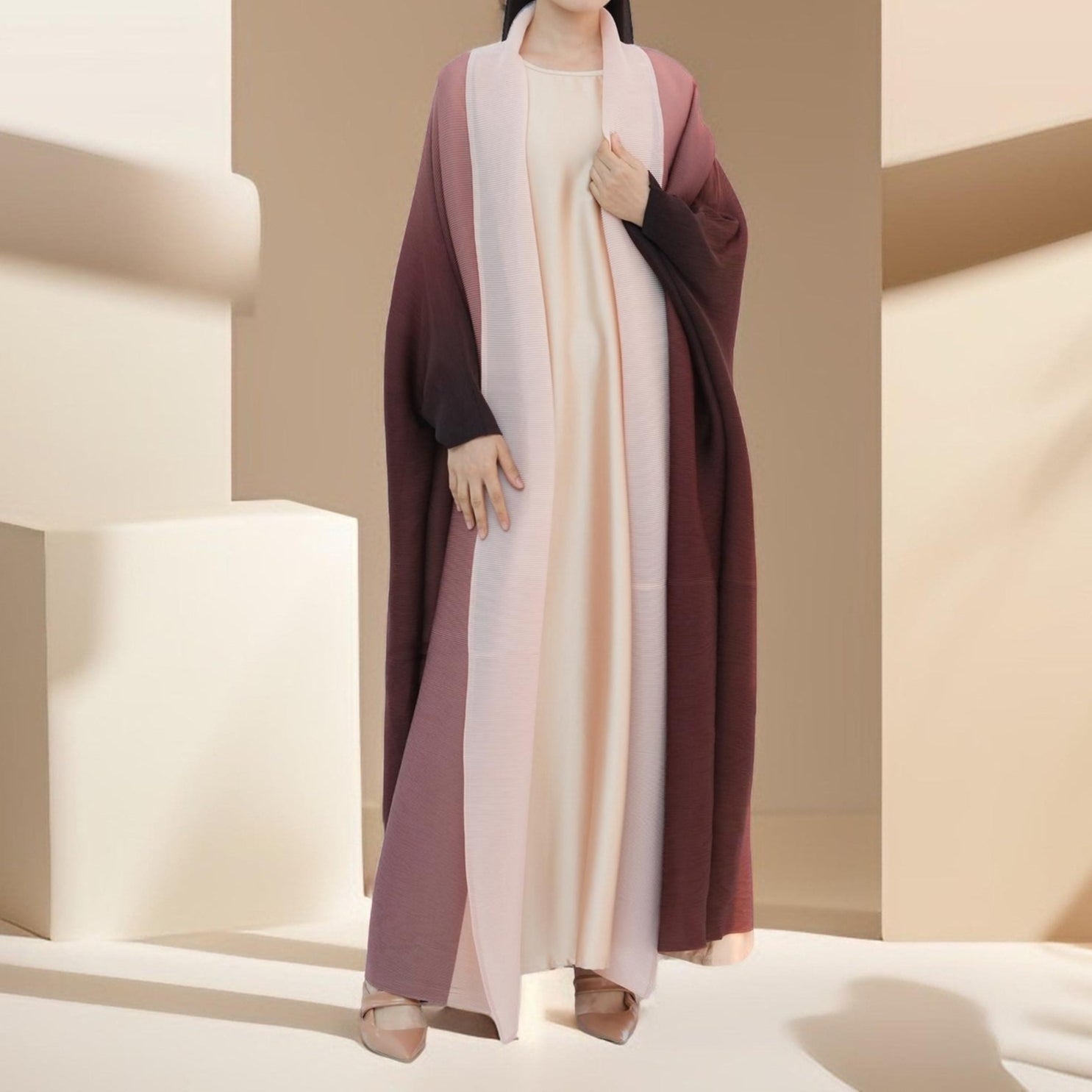 Sahara pleated open kimono abaya by Try Modest