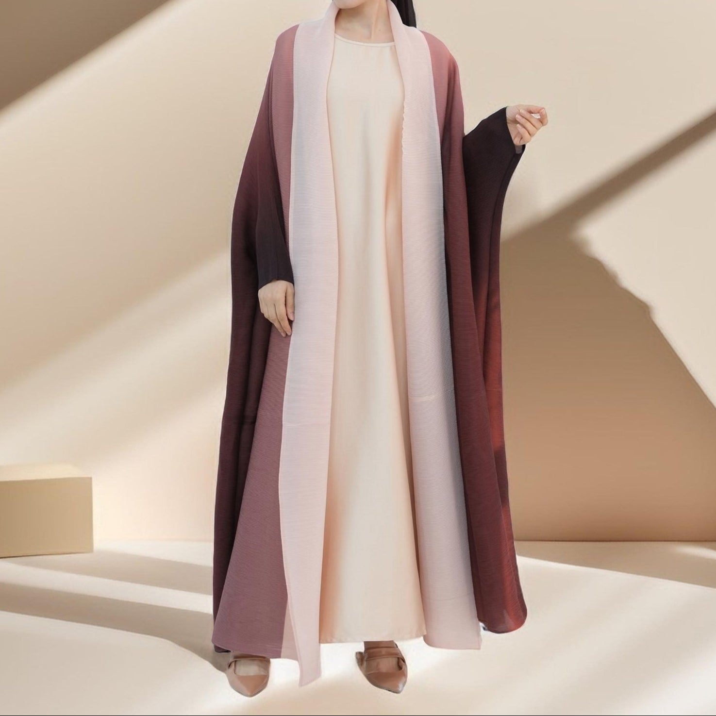 Sahara pleated open kimono abaya, view 3