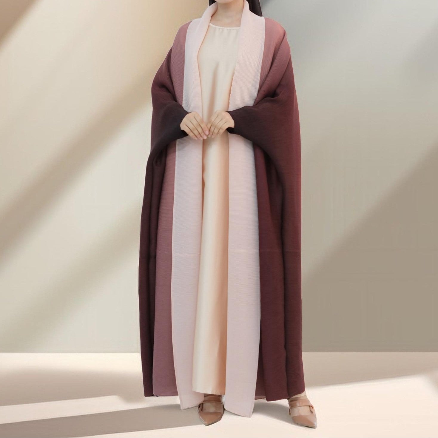 Sahara pleated open kimono abaya, view 4