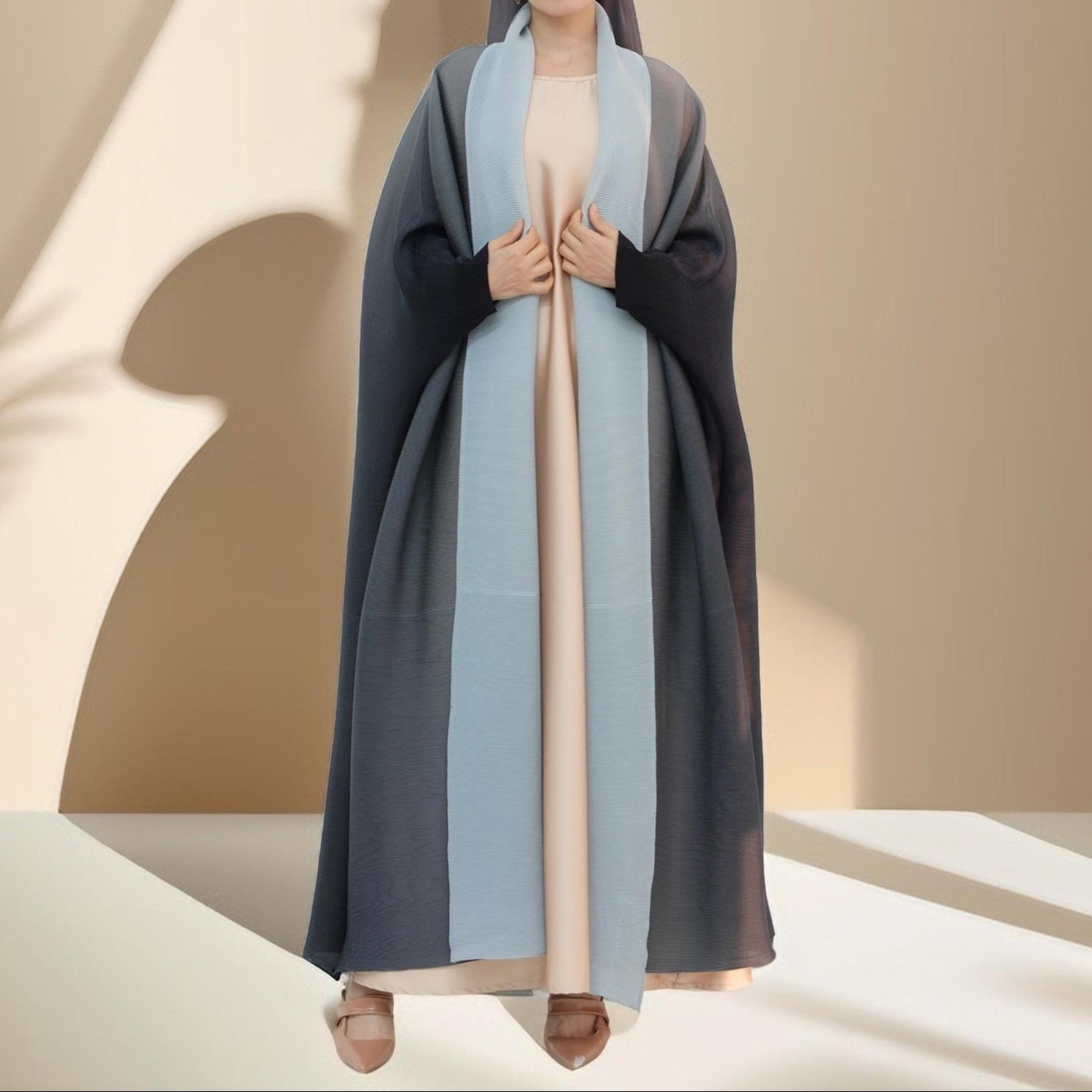 Sahara pleated open kimono abaya, view 5