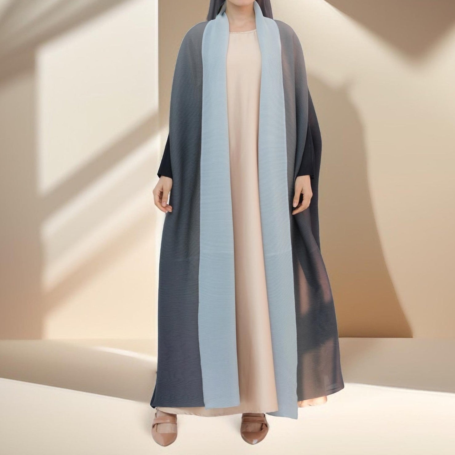 Sahara pleated open kimono abaya, view 6