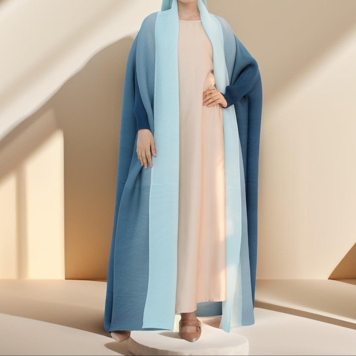 Sahara pleated open kimono abaya, view 7