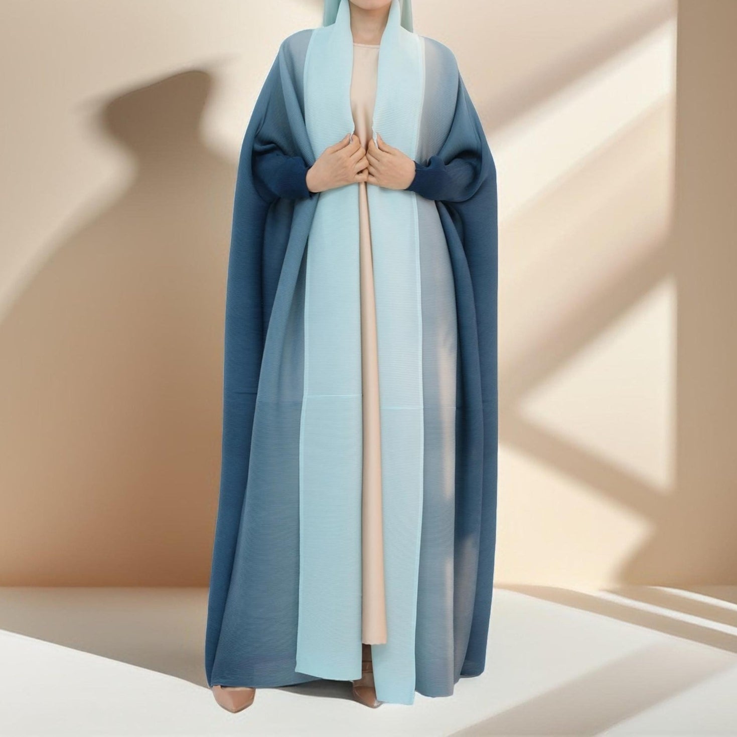 Sahara pleated open kimono abaya, view 8