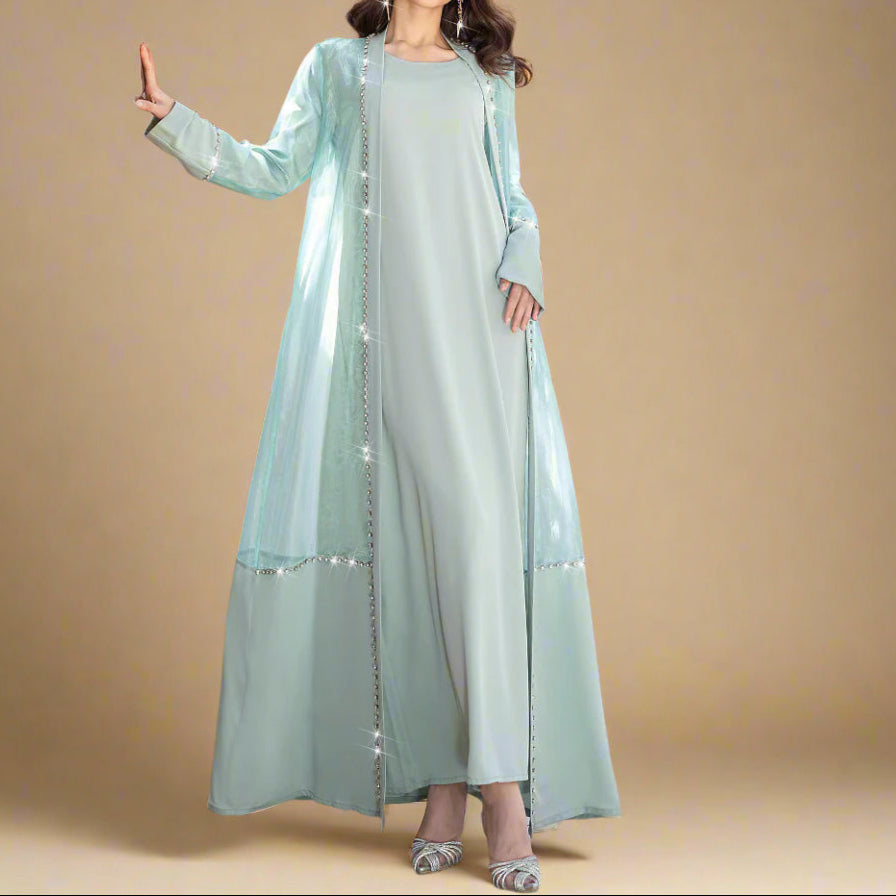 Zayna Crystal Sheer Overlay Abaya & Dress Set by Try Modest