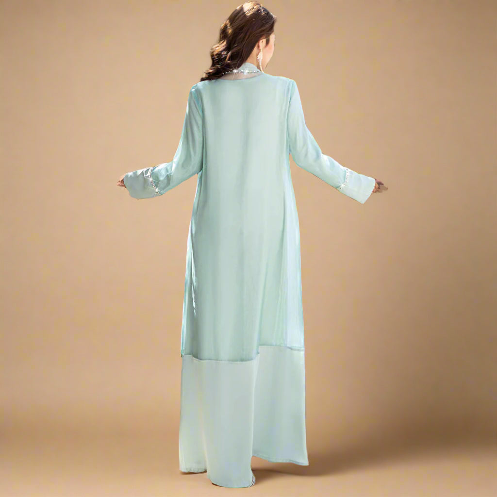 Zayna Crystal Sheer Overlay Abaya & Dress Set, view 4