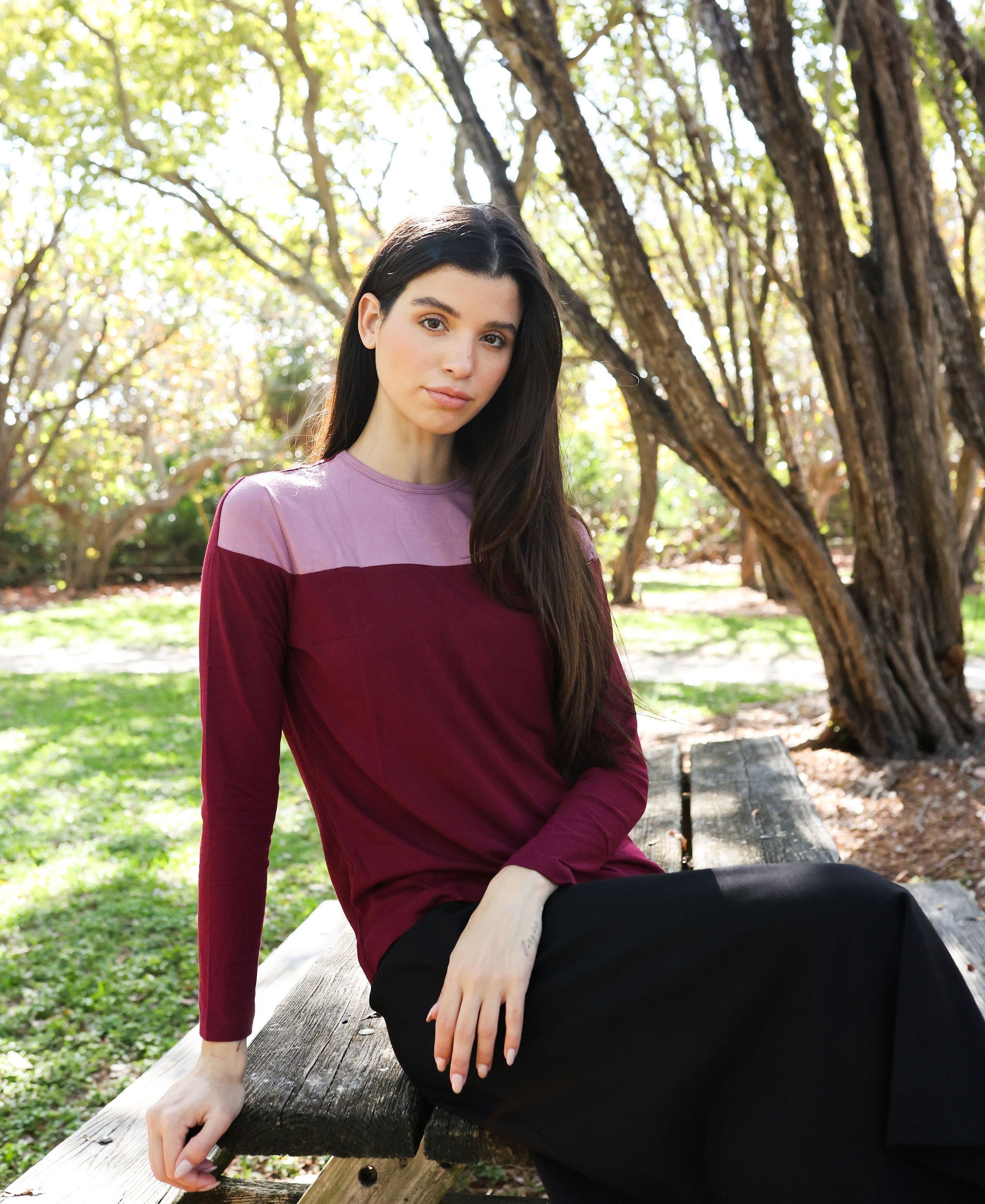 Raspberry/Lilac Colorblock Top, view 2