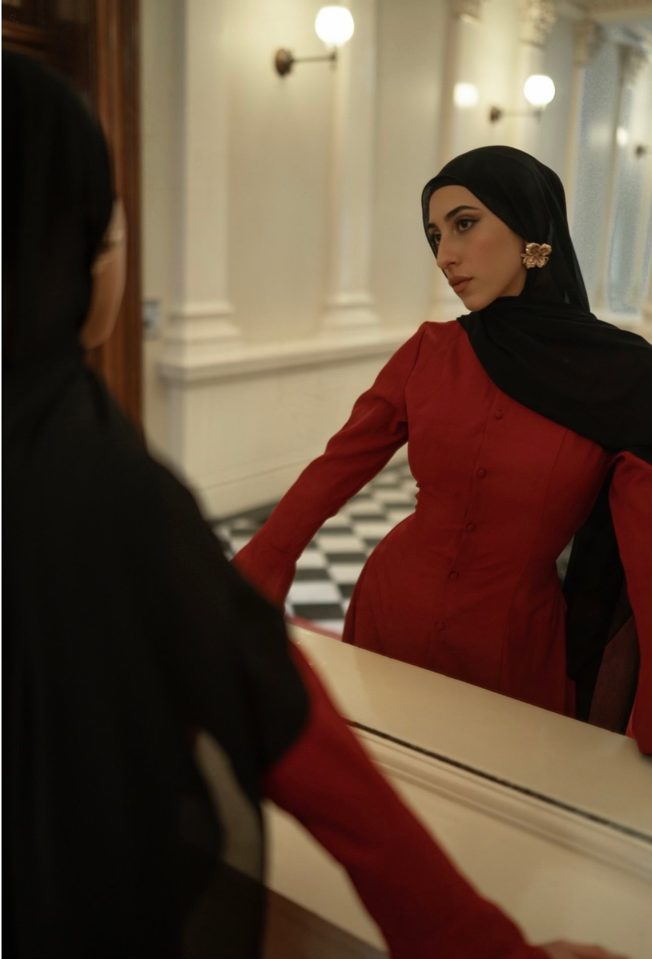 Red Amara Flare Button Dress, view 2