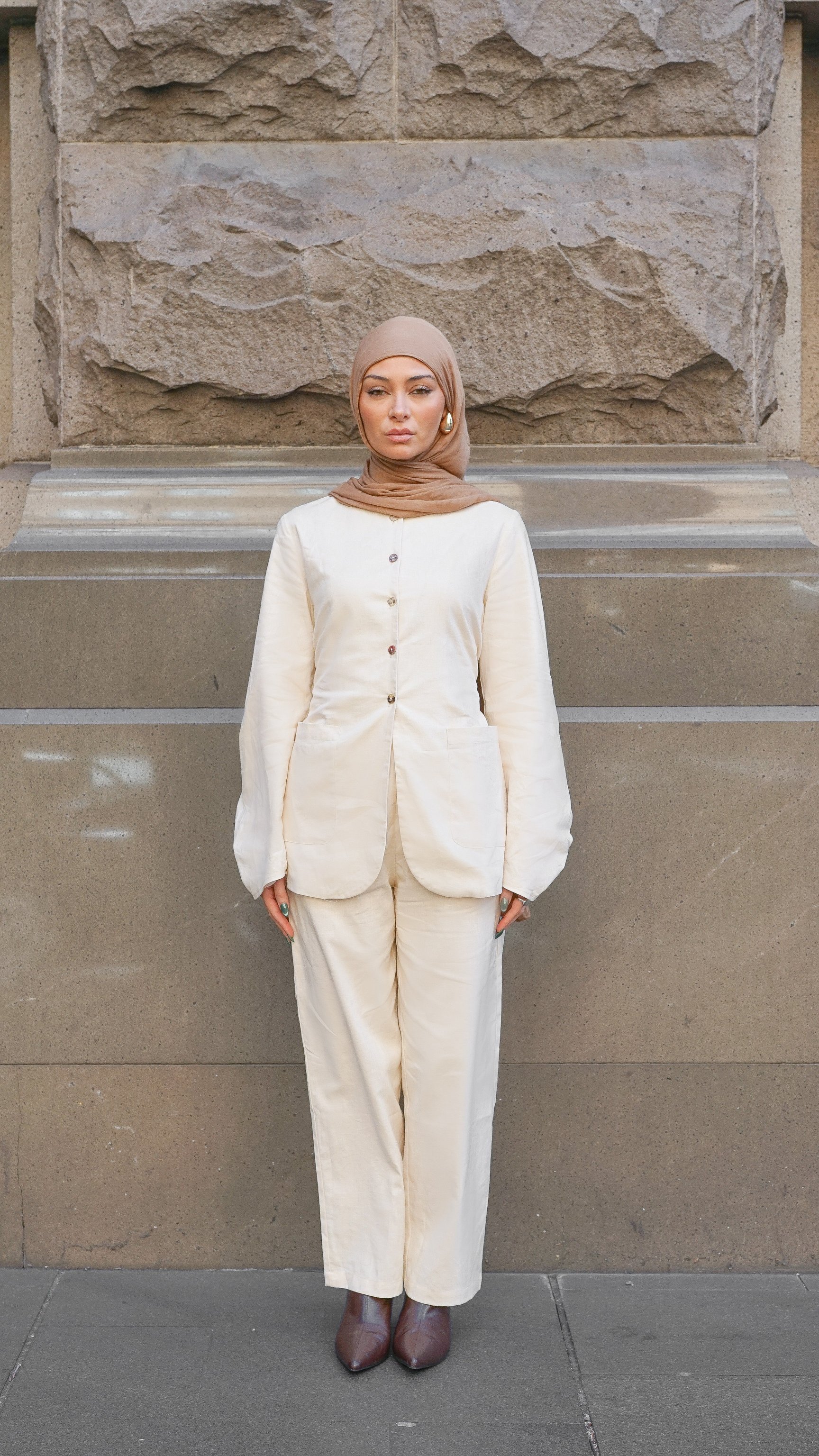 Serene Linen Set Oatmeal Linen Set Pants and Top, view 3