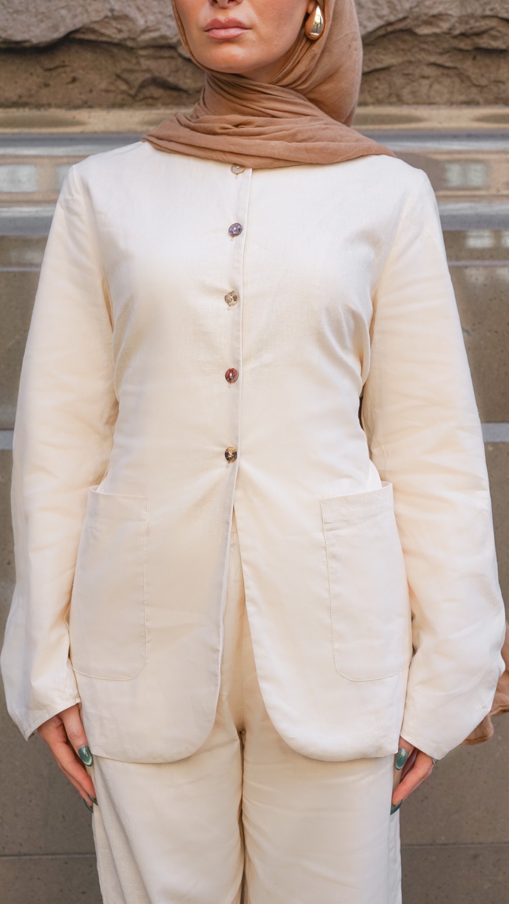 Serene Linen Set Oatmeal Linen Set Pants and Top, view 6