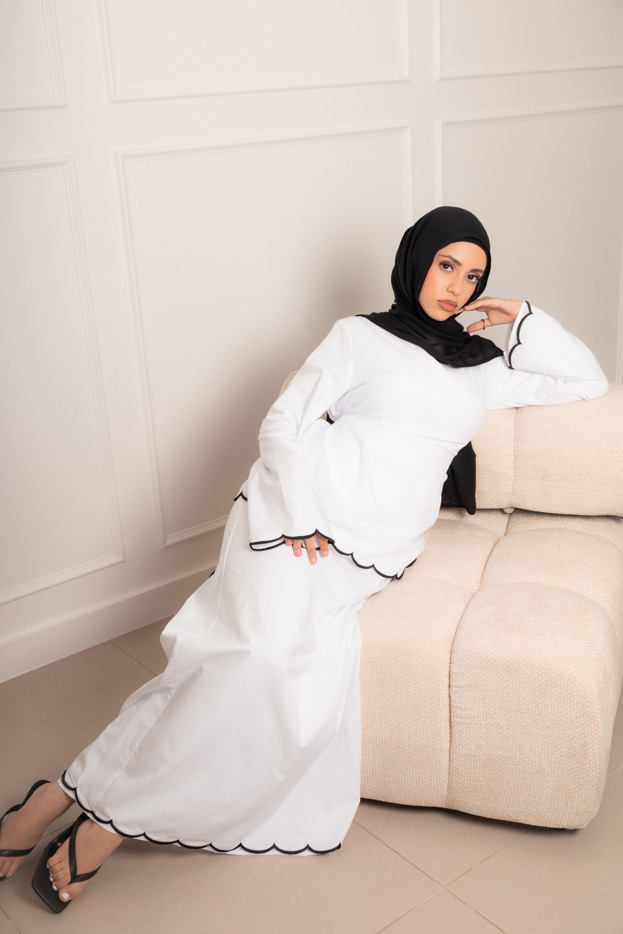 Odette Scallop Set White Two Piece Top and Skirt by Orlena Official