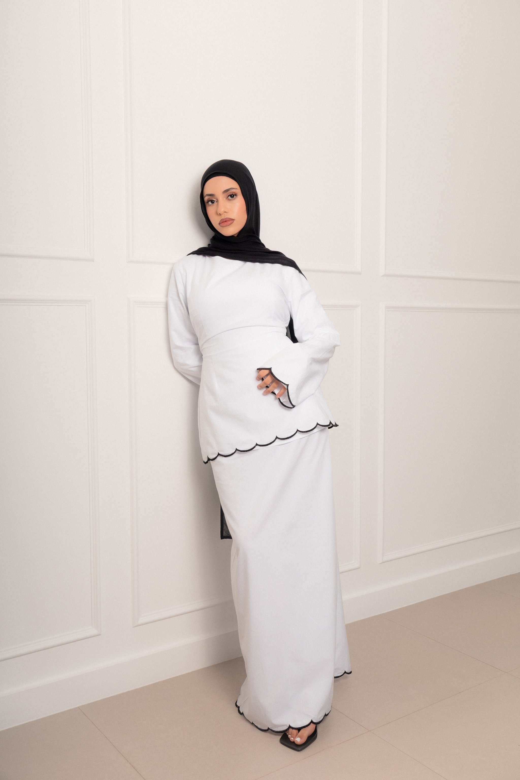 Odette Scallop Set White Two Piece Top and Skirt, view 4