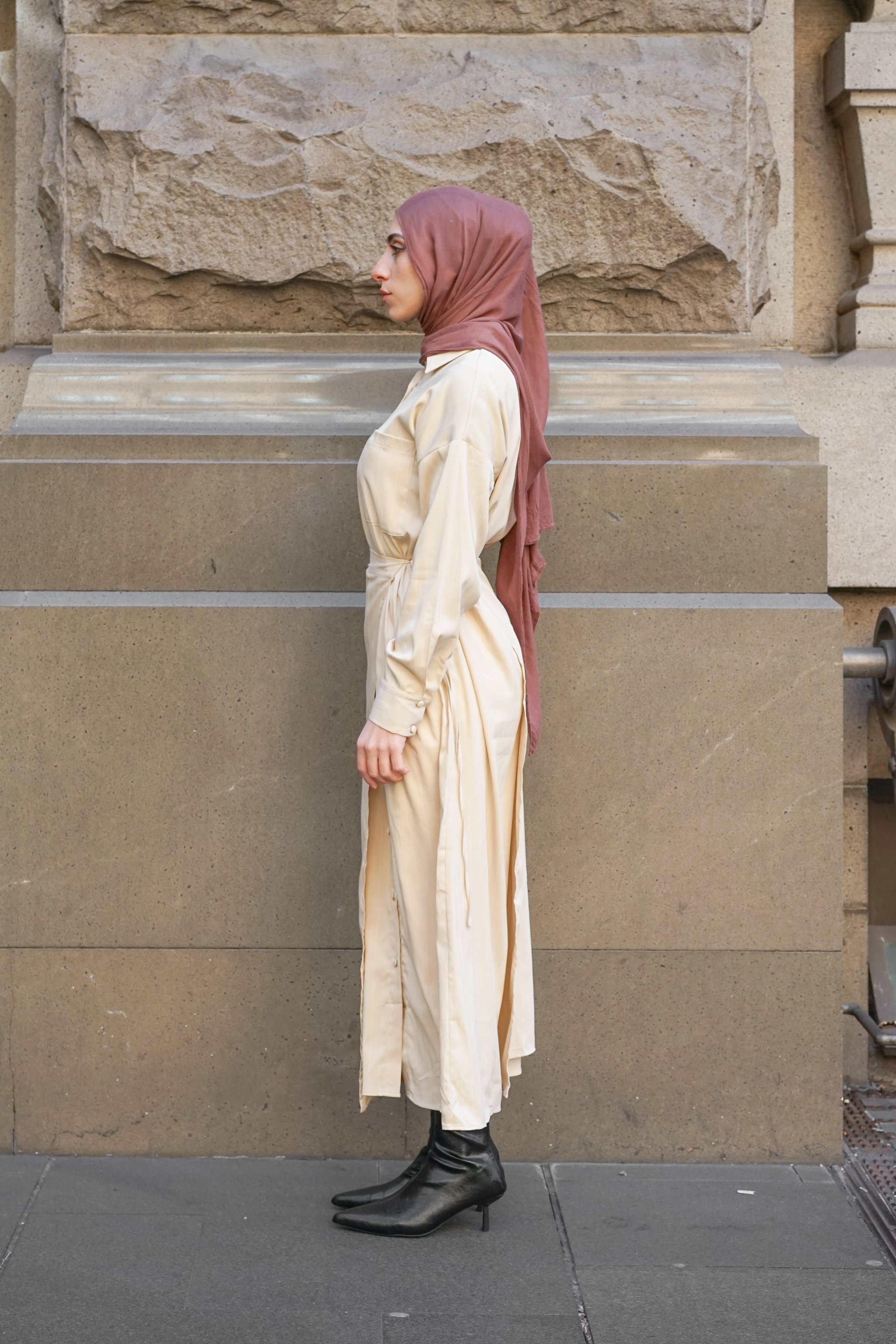 Arden Shirt Dress Beige White Lines, view 2